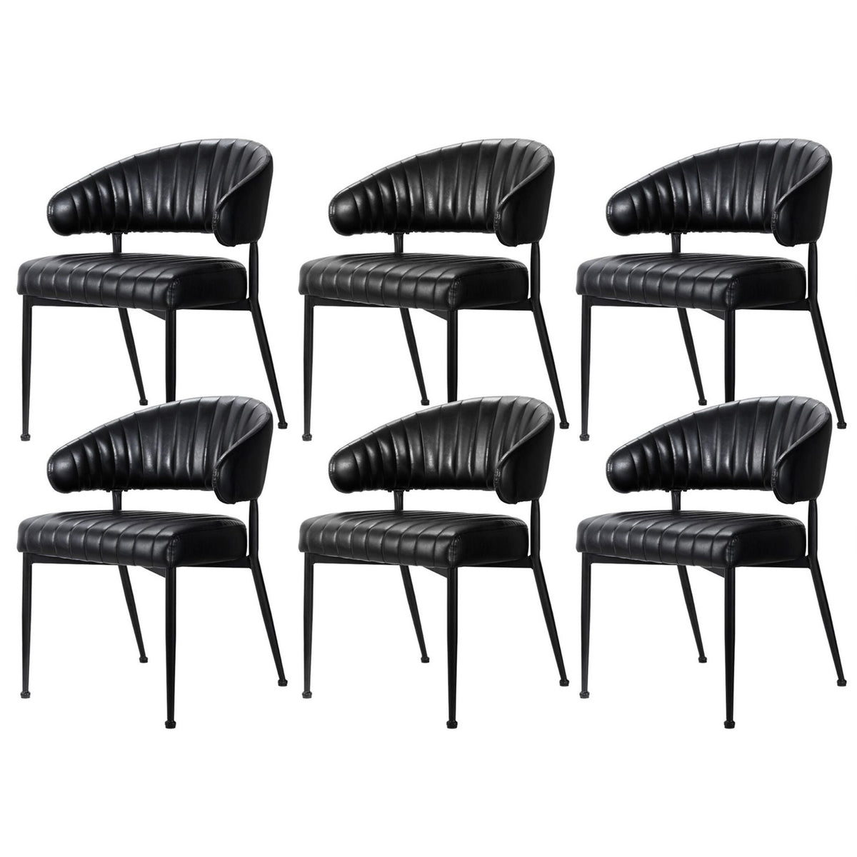 Set of 6 Leather Hollow Arm Dining Chairs with Metal Frame - Black - Furniture > Dining > Kitchen & Dining Chairs - Rivercity House & Home Co. (ABN 18 642 972 209) - Affordable Modern Furniture Australia