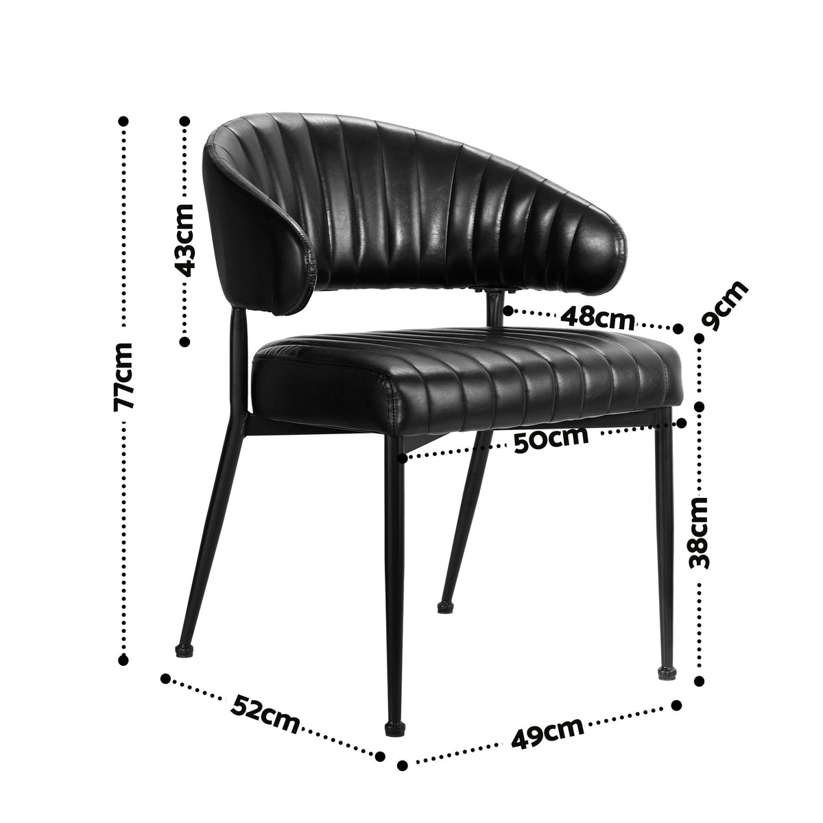 Set of 6 Leather Hollow Arm Dining Chairs with Metal Frame - Black - Furniture > Dining > Kitchen & Dining Chairs - Rivercity House & Home Co. (ABN 18 642 972 209) - Affordable Modern Furniture Australia