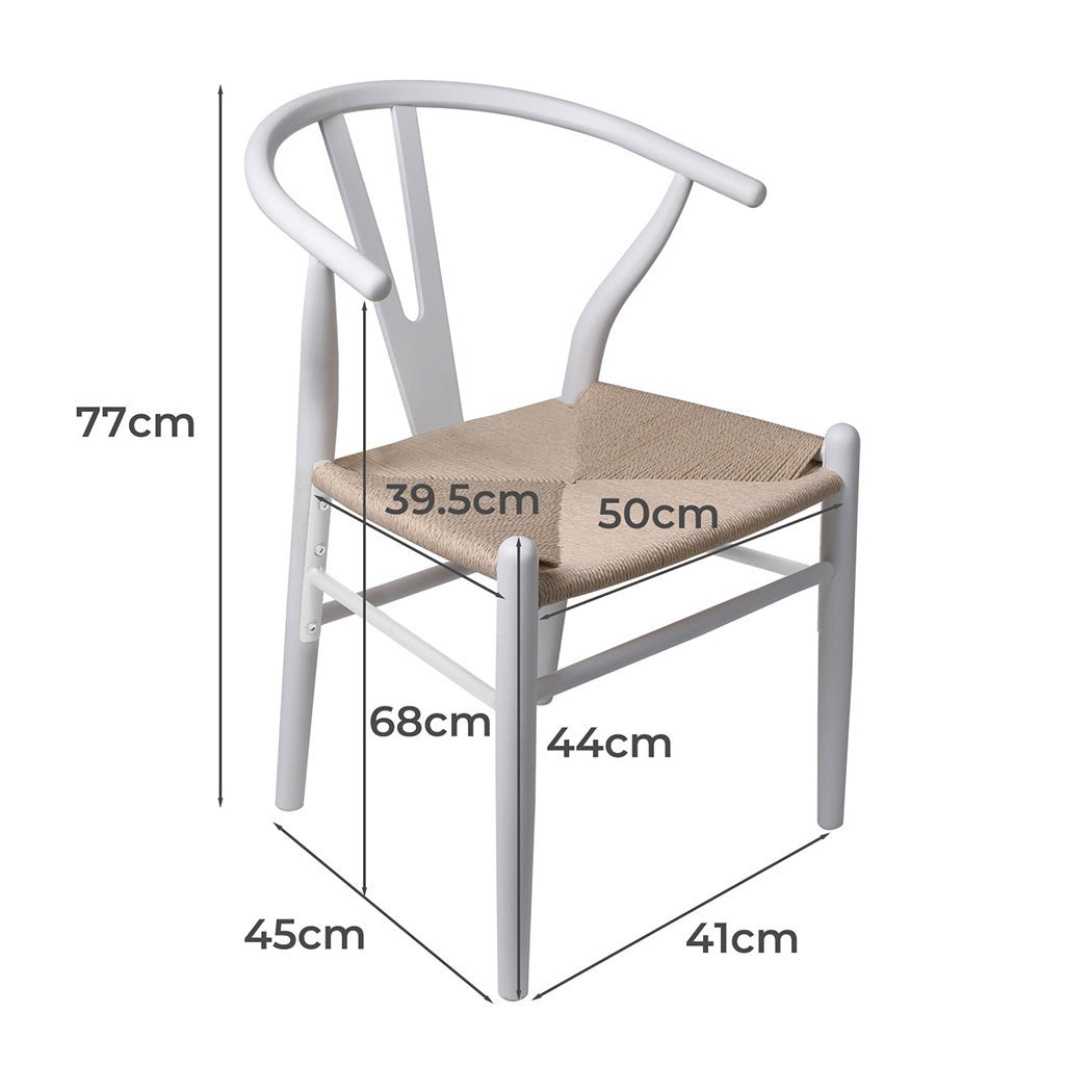 Set of 6 Solid Wood Dining Chairs with Rattan Seat - White - Rivercity House & Home Co. (ABN 18 642 972 209) - Affordable Modern Furniture Australia