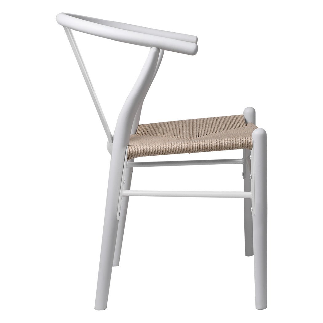 Set of 6 Solid Wood Dining Chairs with Rattan Seat - White - Rivercity House & Home Co. (ABN 18 642 972 209) - Affordable Modern Furniture Australia