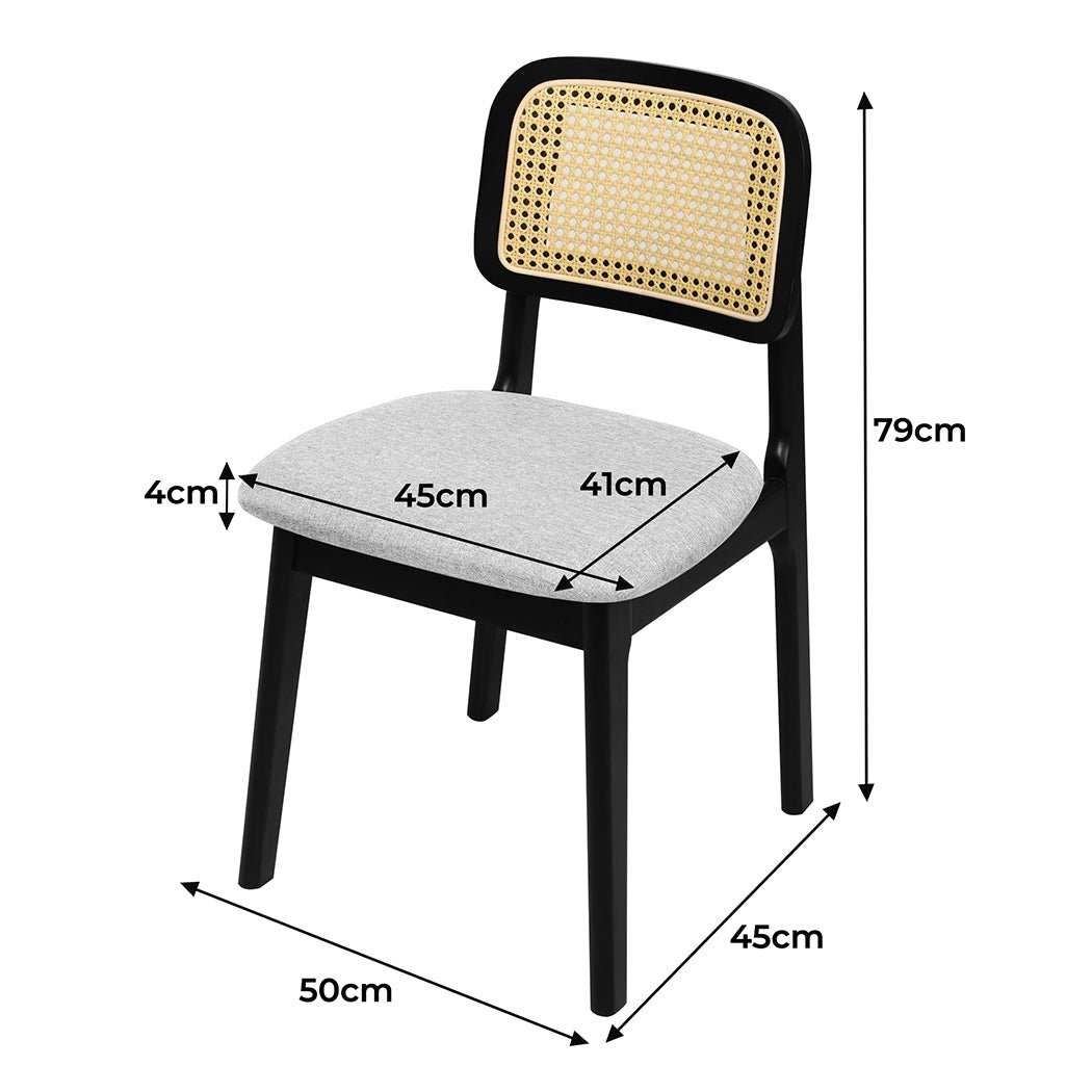 Set of 8 Wood Rattan Armless Dining Chairs - Black - Rivercity House & Home Co. (ABN 18 642 972 209) - Affordable Modern Furniture Australia