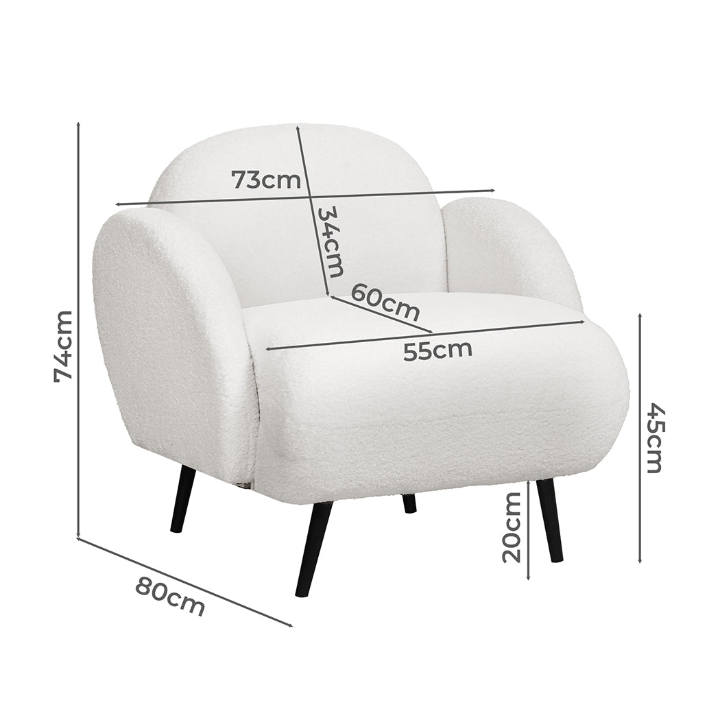 Sherpa Fleece Upholstered Single Sofa Chair - White - Rivercity House & Home Co. (ABN 18 642 972 209) - Affordable Modern Furniture Australia