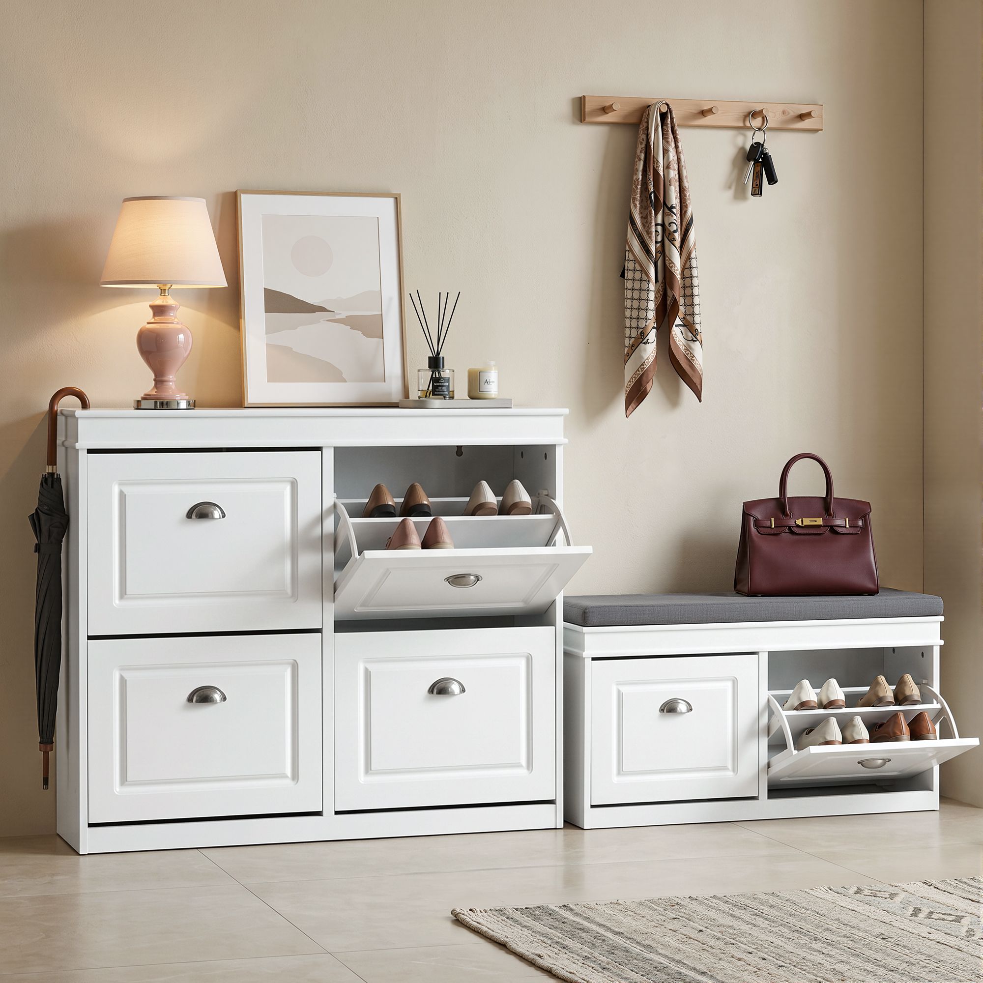 Shoe Cabinet Bench Set Flip Drawer Hallway Living Room White - Furniture > Living Room > Shoe Storage - Rivercity House & Home Co. (ABN 18 642 972 209) - Affordable Modern Furniture Australia