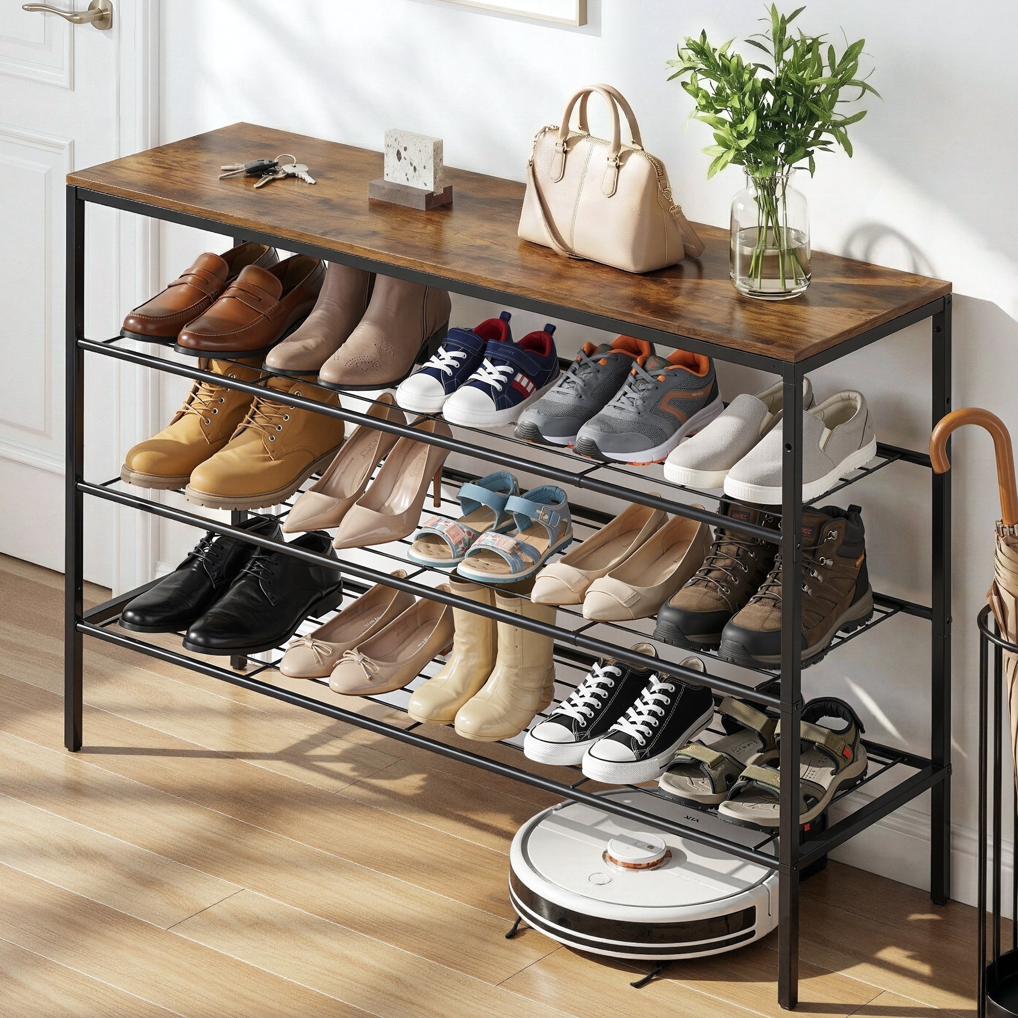 Shoe Rack 4 tier Storage Organiser Walnut - Furniture > Living Room > Shoe Storage - Rivercity House & Home Co. (ABN 18 642 972 209) - Affordable Modern Furniture Australia