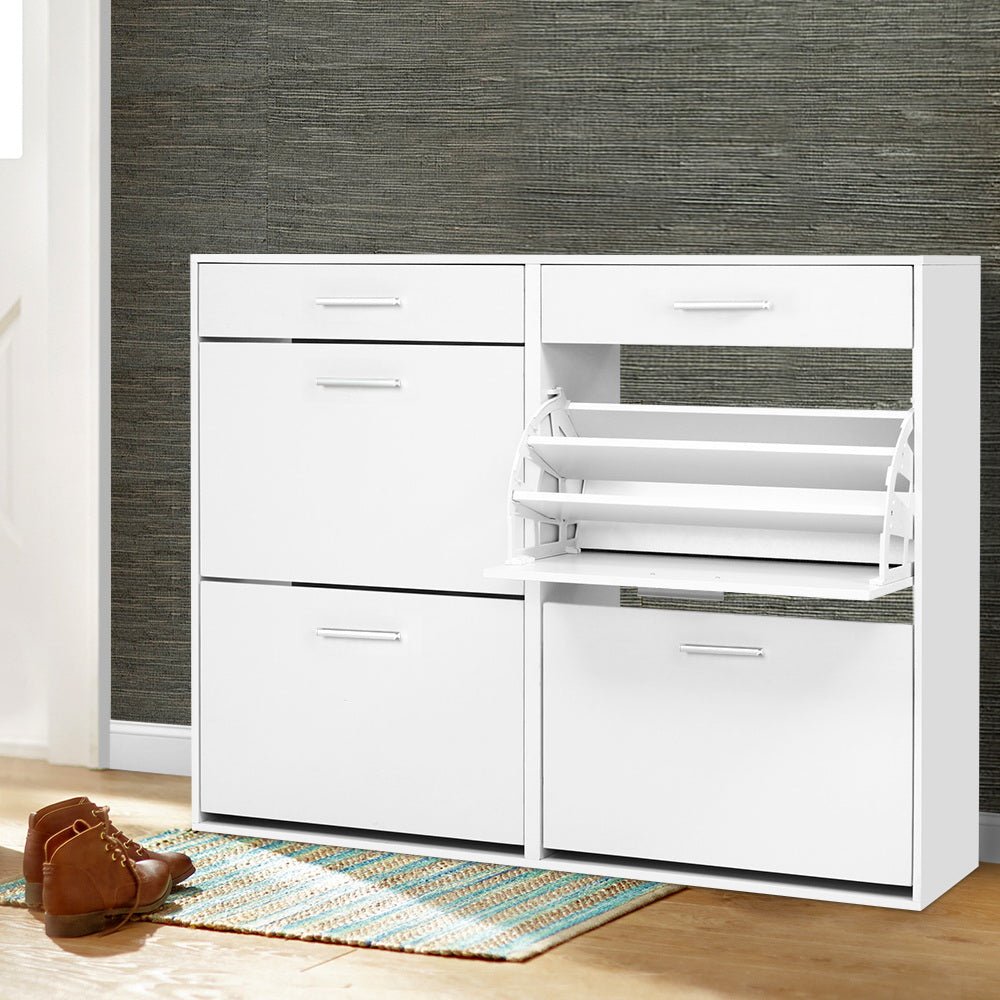 Shoe Rack Cabinet 36 Pairs Adjustable Shelves White Sara - Furniture > Living Room > Shoe Storage - Rivercity House & Home Co. (ABN 18 642 972 209) - Affordable Modern Furniture Australia
