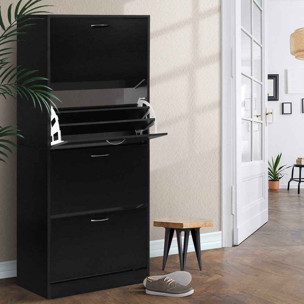 Shoe Rack Cabinet 60 Pairs 4 Doors - Black - Furniture > Living Room > Shoe Storage - Rivercity House & Home Co. (ABN 18 642 972 209) - Affordable Modern Furniture Australia