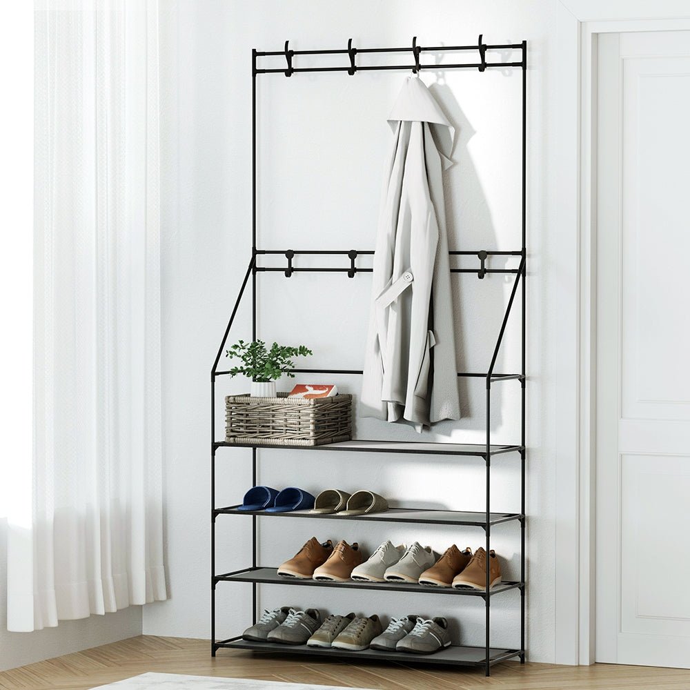 Shoe Rack Hall Tree 16 Pairs Black - Furniture > Living Room > Shoe Storage - Rivercity House & Home Co. (ABN 18 642 972 209) - Affordable Modern Furniture Australia