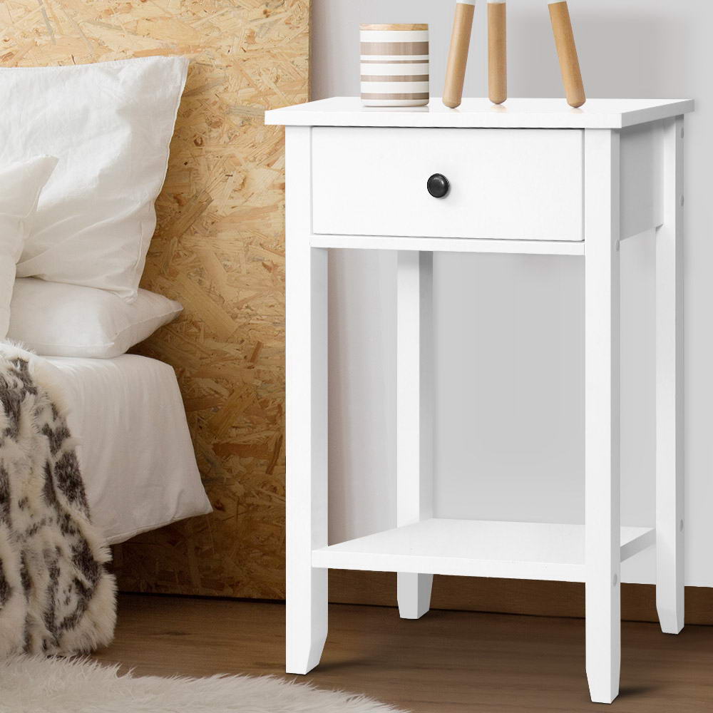 Simple Bedside Table With Drawer White - Rivercity House & Home Co. (ABN 18 642 972 209) - Affordable Modern Furniture Australia