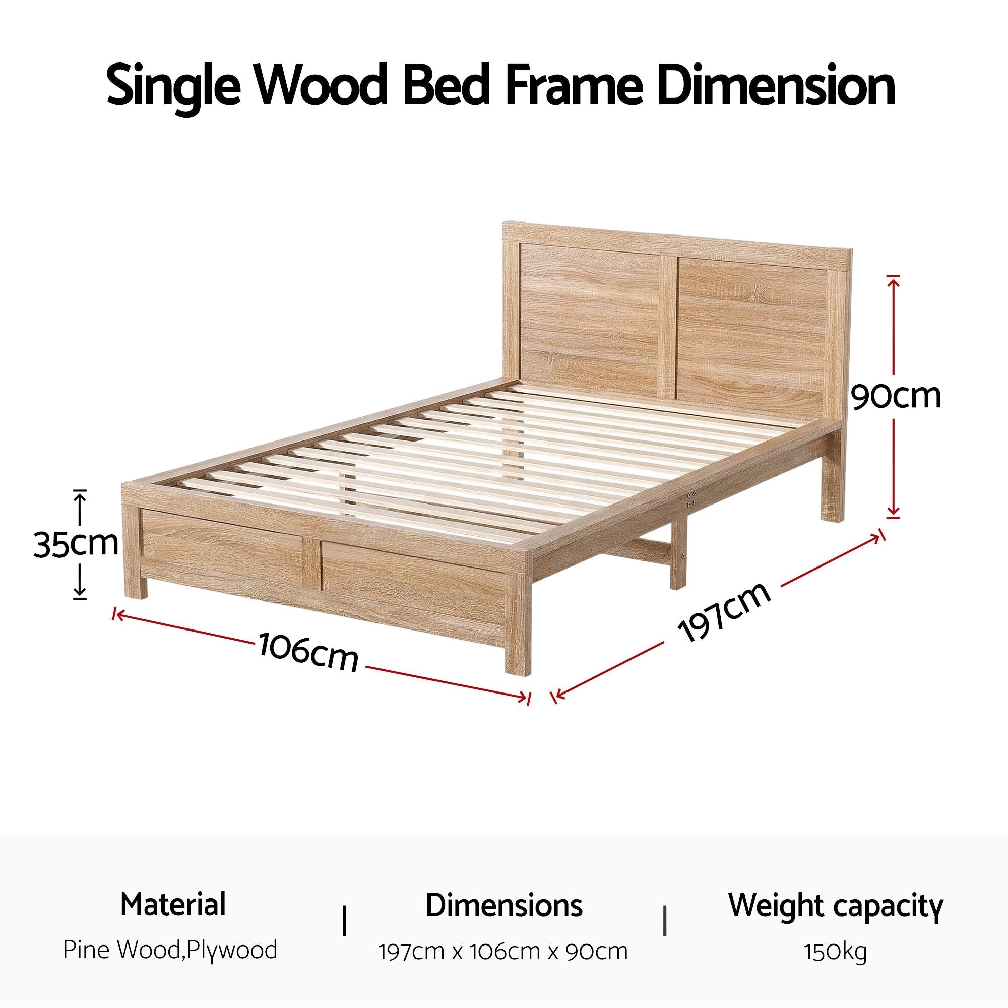 Single Bed Frame Wooden Bed Base Walnut - Furniture > Bedroom > Beds & Bed Frames - Rivercity House & Home Co. (ABN 18 642 972 209) - Affordable Modern Furniture Australia