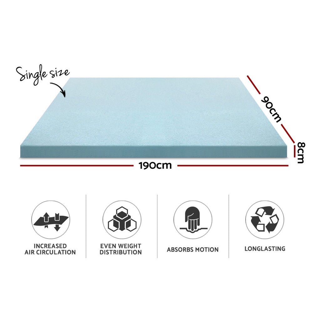 Single Size | Cool Gel Memory Foam Mattress Topper w/Bamboo Cover 8cm - Rivercity House & Home Co. (ABN 18 642 972 209) - Affordable Modern Furniture Australia