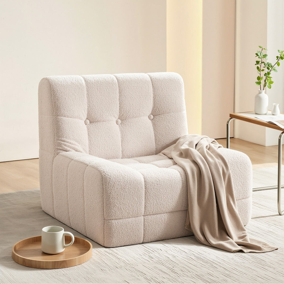 Single Small Boneless Couches for Living Room White Fabric - Furniture > Sofas > Sofas & Sofa Beds - Rivercity House & Home Co. (ABN 18 642 972 209) - Affordable Modern Furniture Australia