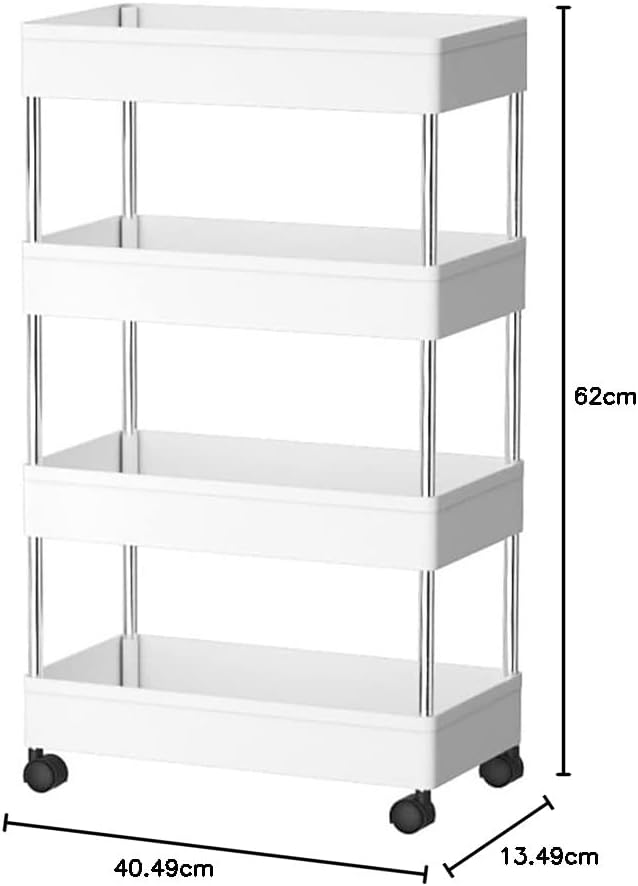 Slim 4 - Tier Storage Cart Organiser Trolley with Wheels for Kitchen, Bathroom & Laundry - White - Tools > Tools Storage > Utility Trolleys - Rivercity House & Home Co. (ABN 18 642 972 209) - Affordable Modern Furniture Australia