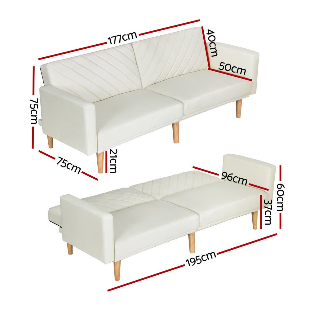 Sofa Bed 195CM Beige Faux Linen - Furniture > Living Room - Rivercity House & Home Co. (ABN 18 642 972 209) - Affordable Modern Furniture Australia