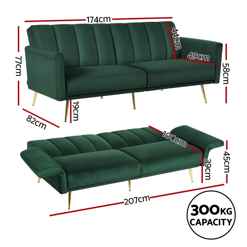 Sofa Bed 3 Seater Couch Convertible Lounge Adjustable Arm Recliner Velvet - Furniture > Sofas > Sofas & Sofa Beds - Rivercity House & Home Co. (ABN 18 642 972 209) - Affordable Modern Furniture Australia