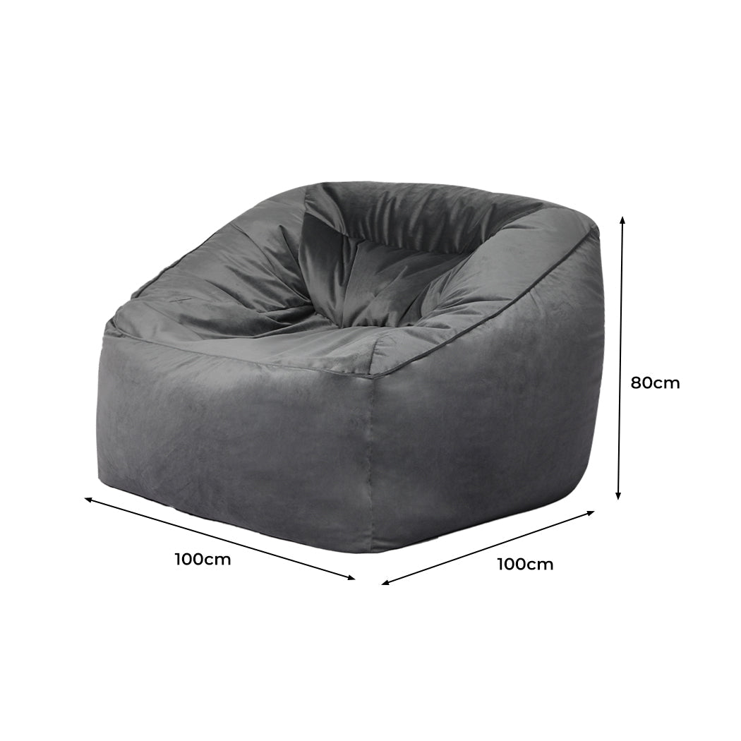 Soft Velvet Bean Bag Chair Cover 100cm x 100cm x 80cm - Dark Grey - Rivercity House & Home Co. (ABN 18 642 972 209) - Affordable Modern Furniture Australia