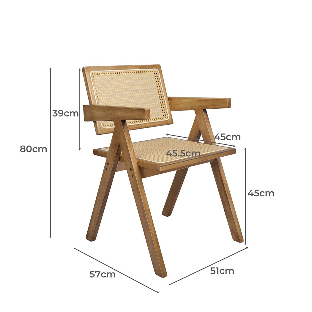 Solid Wood Rattan Dining Chair with Armrest - Natural - Rivercity House & Home Co. (ABN 18 642 972 209) - Affordable Modern Furniture Australia