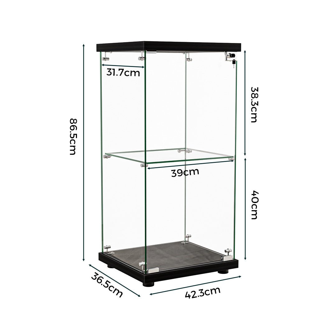 Stacked 2 - Tier Tempered Glass Display Cabinet with Lock - Black - Rivercity House & Home Co. (ABN 18 642 972 209) - Affordable Modern Furniture Australia