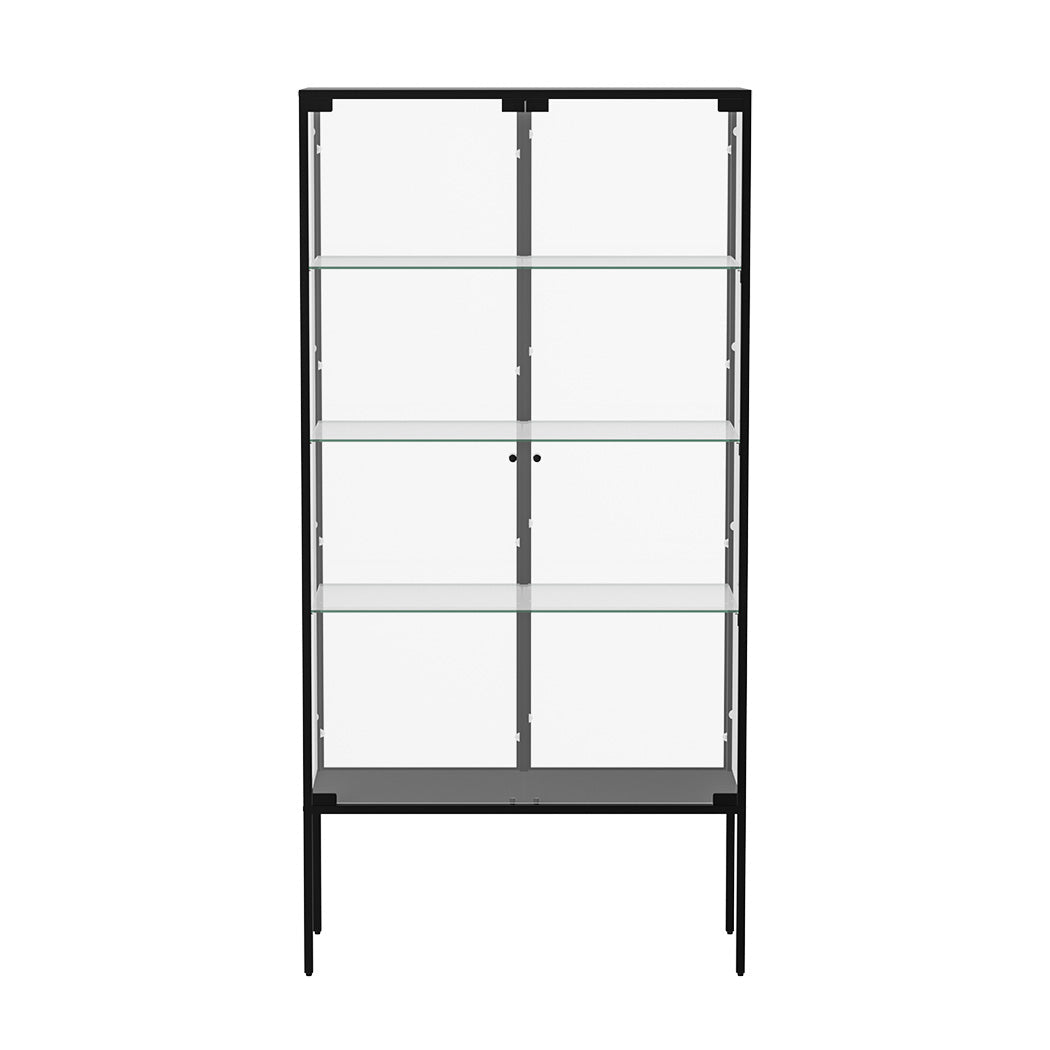 Stacked 4 Tier Glass Display Cabinet 160cm Steel Frame - Black - Rivercity House & Home Co. (ABN 18 642 972 209) - Affordable Modern Furniture Australia