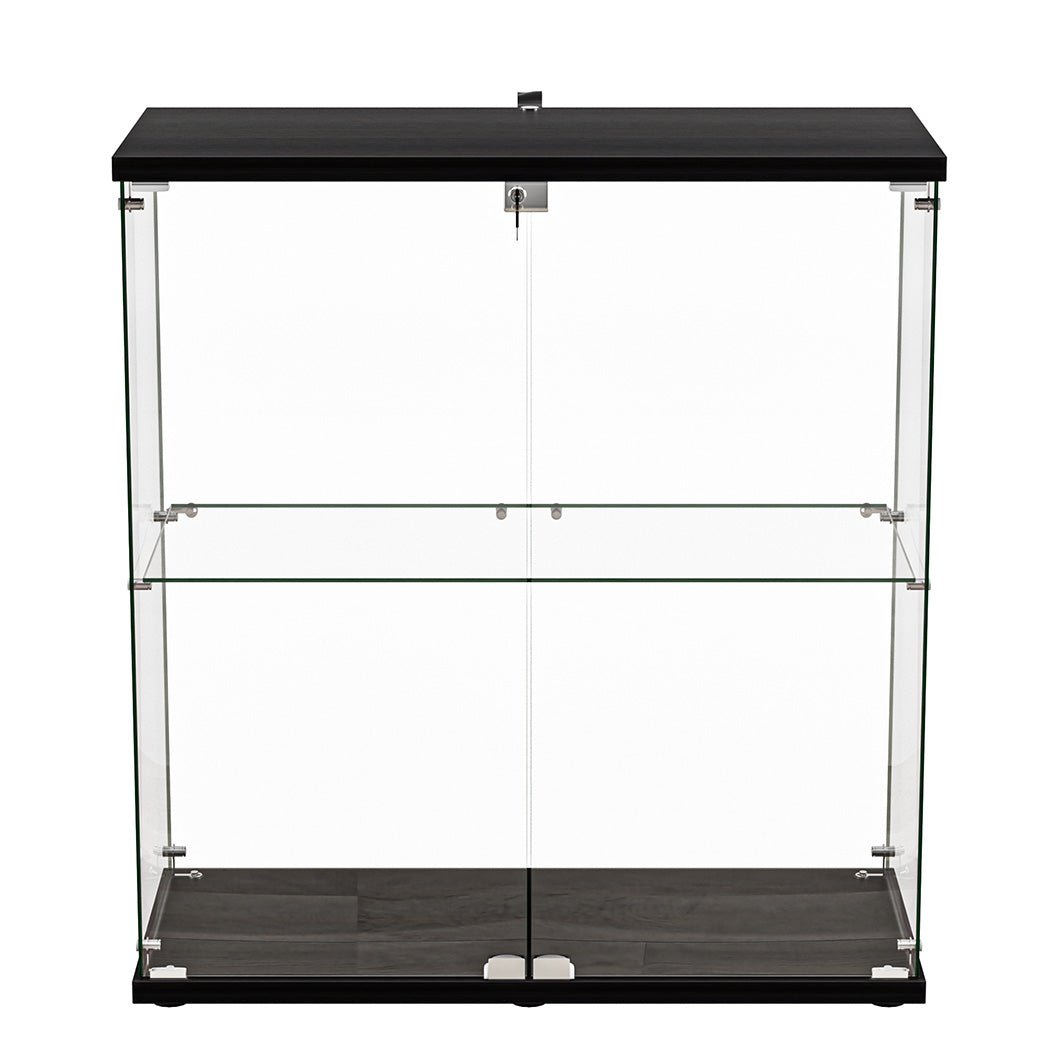 Stacked Lockable 2 - Tier Glass Display Cabinet with 2 Doors - Black - Rivercity House & Home Co. (ABN 18 642 972 209) - Affordable Modern Furniture Australia