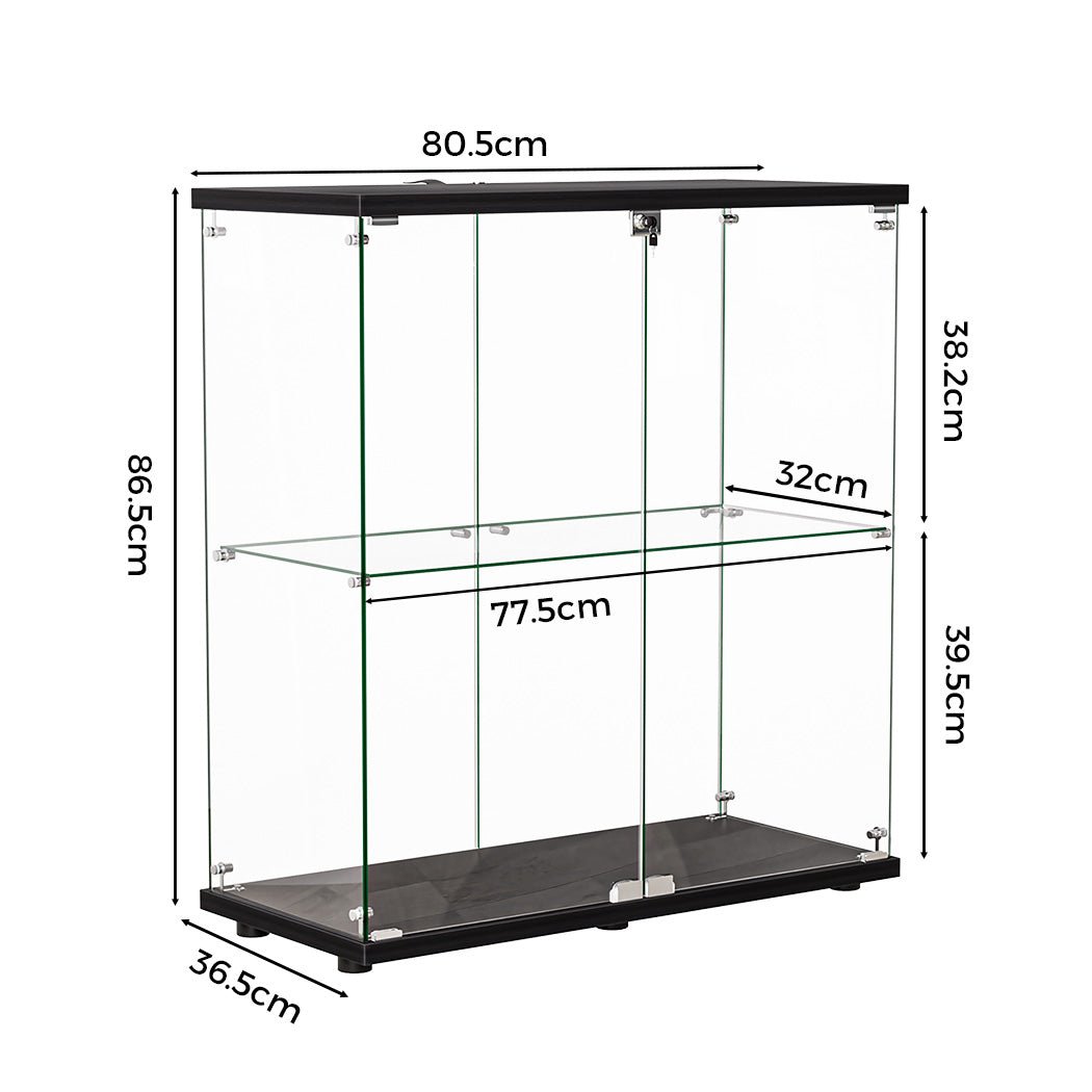 Stacked Lockable 2 - Tier Glass Display Cabinet with 2 Doors - Black - Rivercity House & Home Co. (ABN 18 642 972 209) - Affordable Modern Furniture Australia