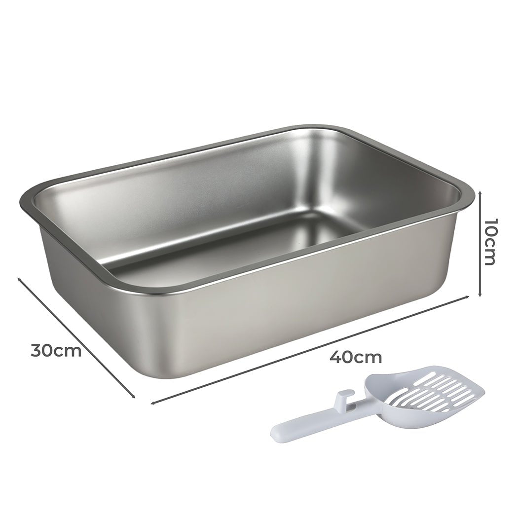 Stainless Steel Cat Litter Box 10cm Height Easy Entry Small Animals - Grey - Rivercity House & Home Co. (ABN 18 642 972 209) - Affordable Modern Furniture Australia