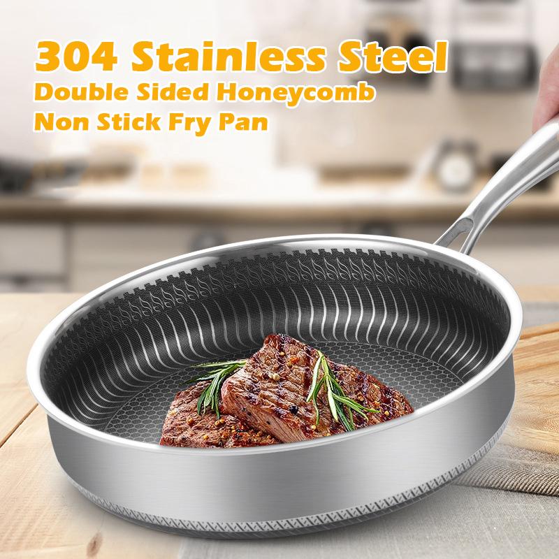 Stainless Steel Frying Pan Non - Stick Cooking Frypan Cookware 28cm Honeycomb Double Sided - Furniture > Dining > Buffets & Sideboards - Rivercity House & Home Co. (ABN 18 642 972 209) - Affordable Modern Furniture Australia