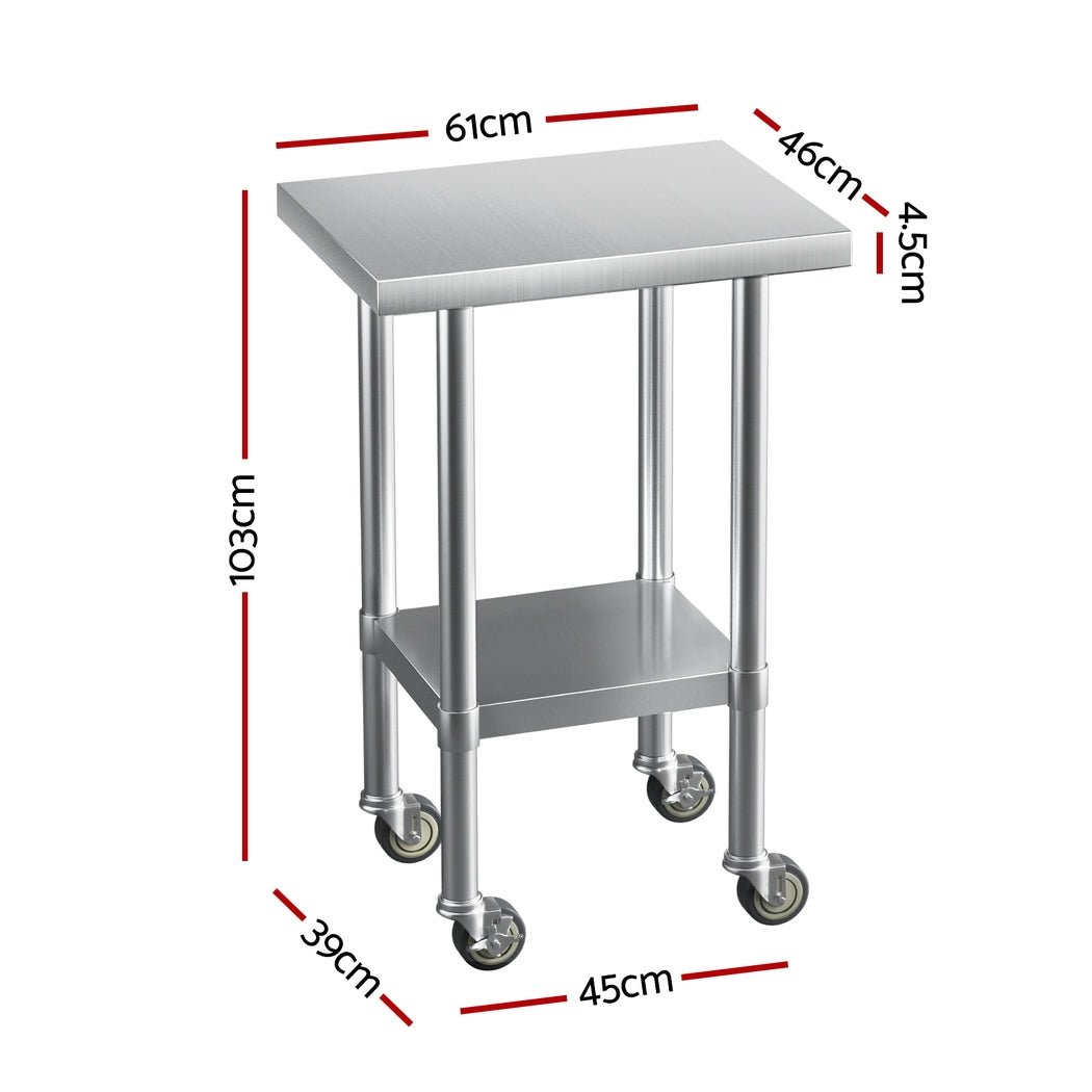 Stainless Steel Kitchen Benches Work Bench Wheels 61X46CM 430 - Furniture > Dining - Rivercity House & Home Co. (ABN 18 642 972 209) - Affordable Modern Furniture Australia