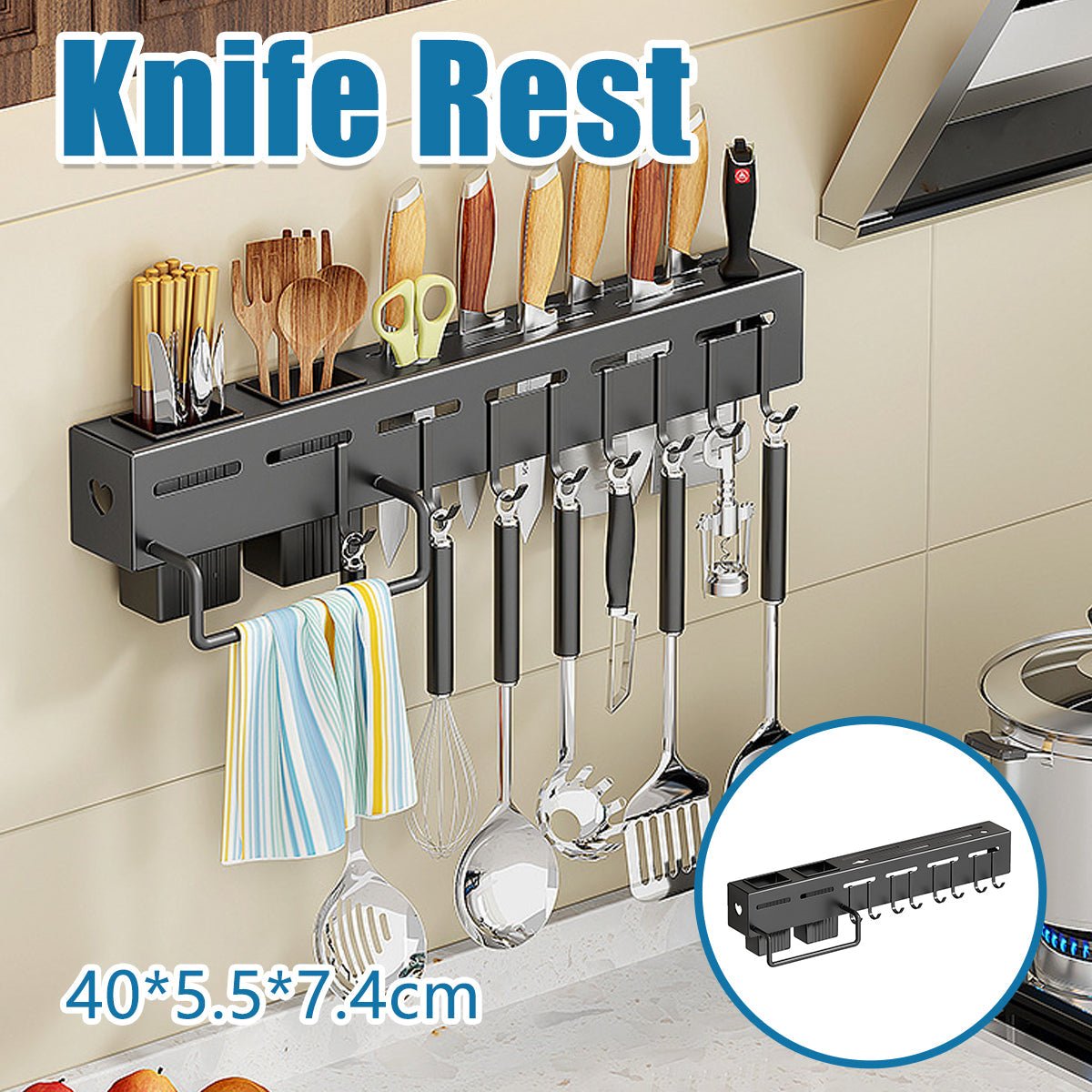 Stainless Steel Kitchen Utensil Storage Rack Organiser Knife Pan Holder Shelves - Furniture > Dining > Kitchen & Dining Trolleys - Rivercity House & Home Co. (ABN 18 642 972 209) - Affordable Modern Furniture Australia