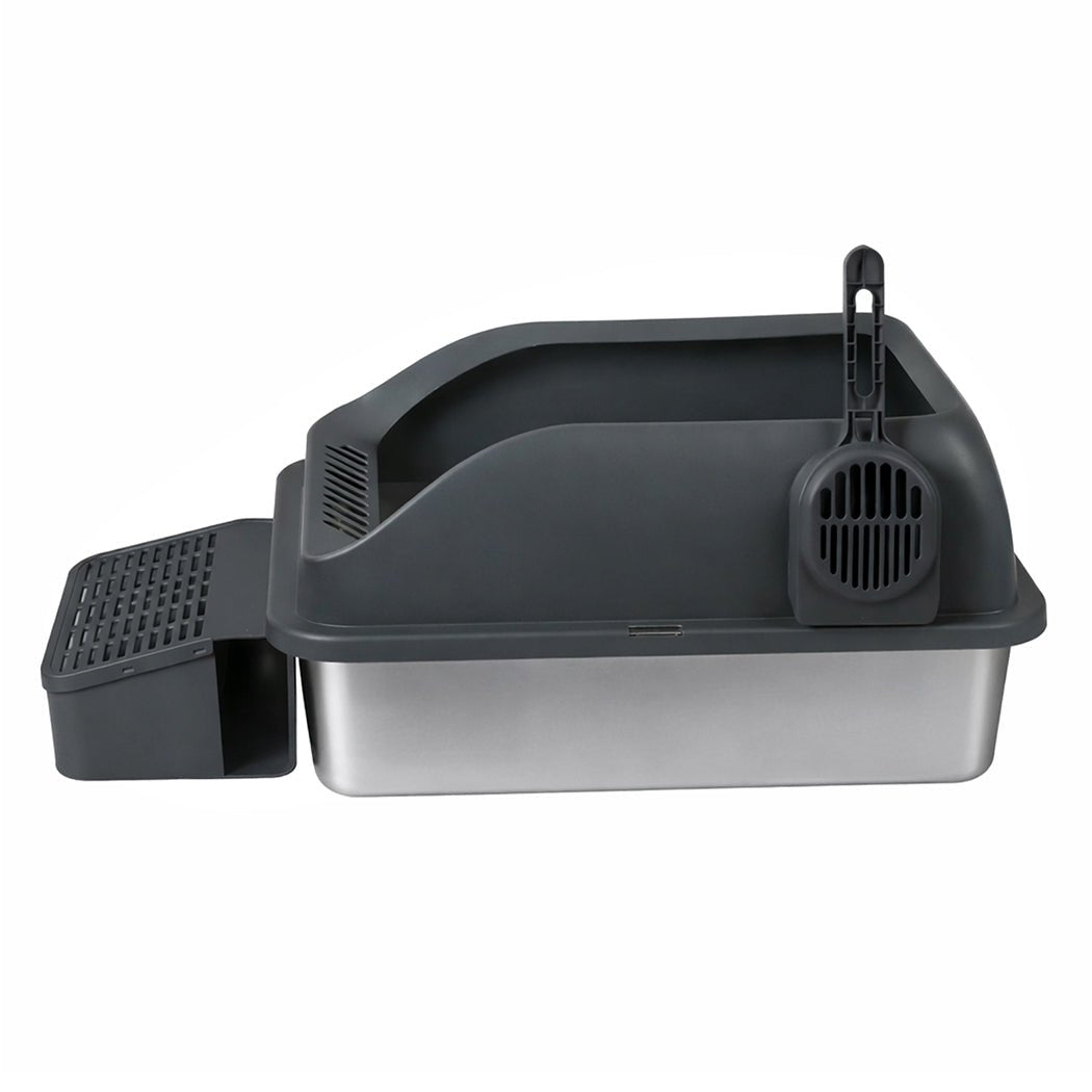 Stainless Steel Large Cat Litter Box with High Sides and Easy Clean Design - Grey - Rivercity House & Home Co. (ABN 18 642 972 209) - Affordable Modern Furniture Australia