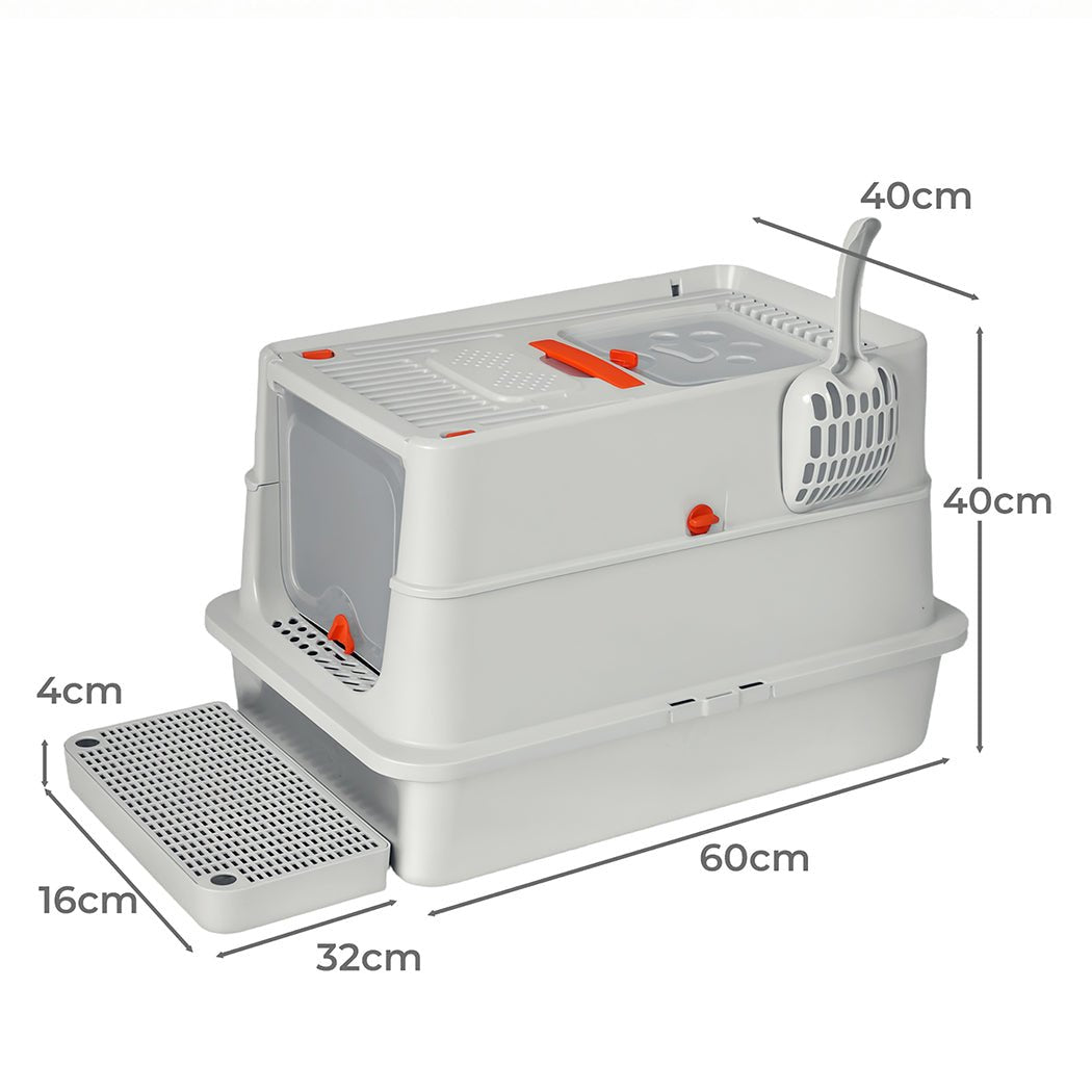 Stainless Steel Large Enclosed Hooded Cat Litter Box 60L - Grey - Rivercity House & Home Co. (ABN 18 642 972 209) - Affordable Modern Furniture Australia