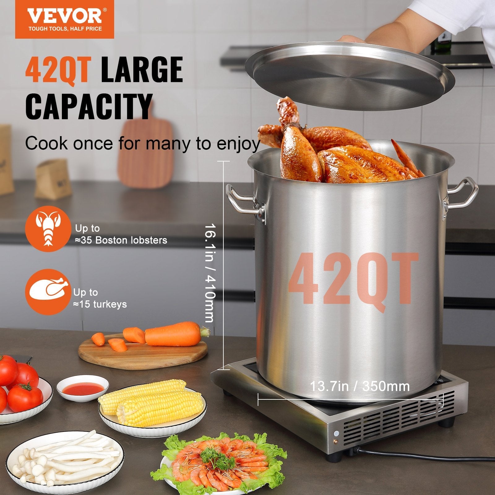 Stainless Steel Stockpot, 42 Quart Large Cooking Pots, Multipurpose Cookware Sauce Pot with Lid & Handle, Heavy Duty Commercial Grade Stock Pot, Sanding Treatment, for Large Groups Events Silver - Appliances > Kitchen Appliances > Food Warmers & Chafing Dishes - Rivercity House & Home Co. (ABN 18 642 972 209) - Affordable Modern Furniture Australia