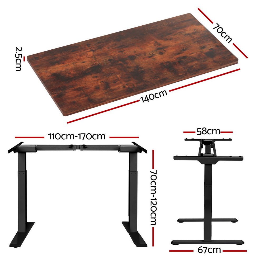 Standing Desk Motorised Dual Motor Rustic Brwon 140CM - Furniture > Office > Desks - Rivercity House & Home Co. (ABN 18 642 972 209) - Affordable Modern Furniture Australia