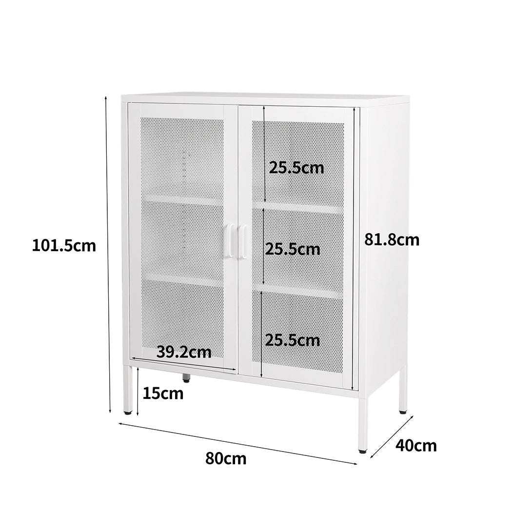 Steel Kitchen Storage Cabinet with Mesh Doors - White - Rivercity House & Home Co. (ABN 18 642 972 209) - Affordable Modern Furniture Australia