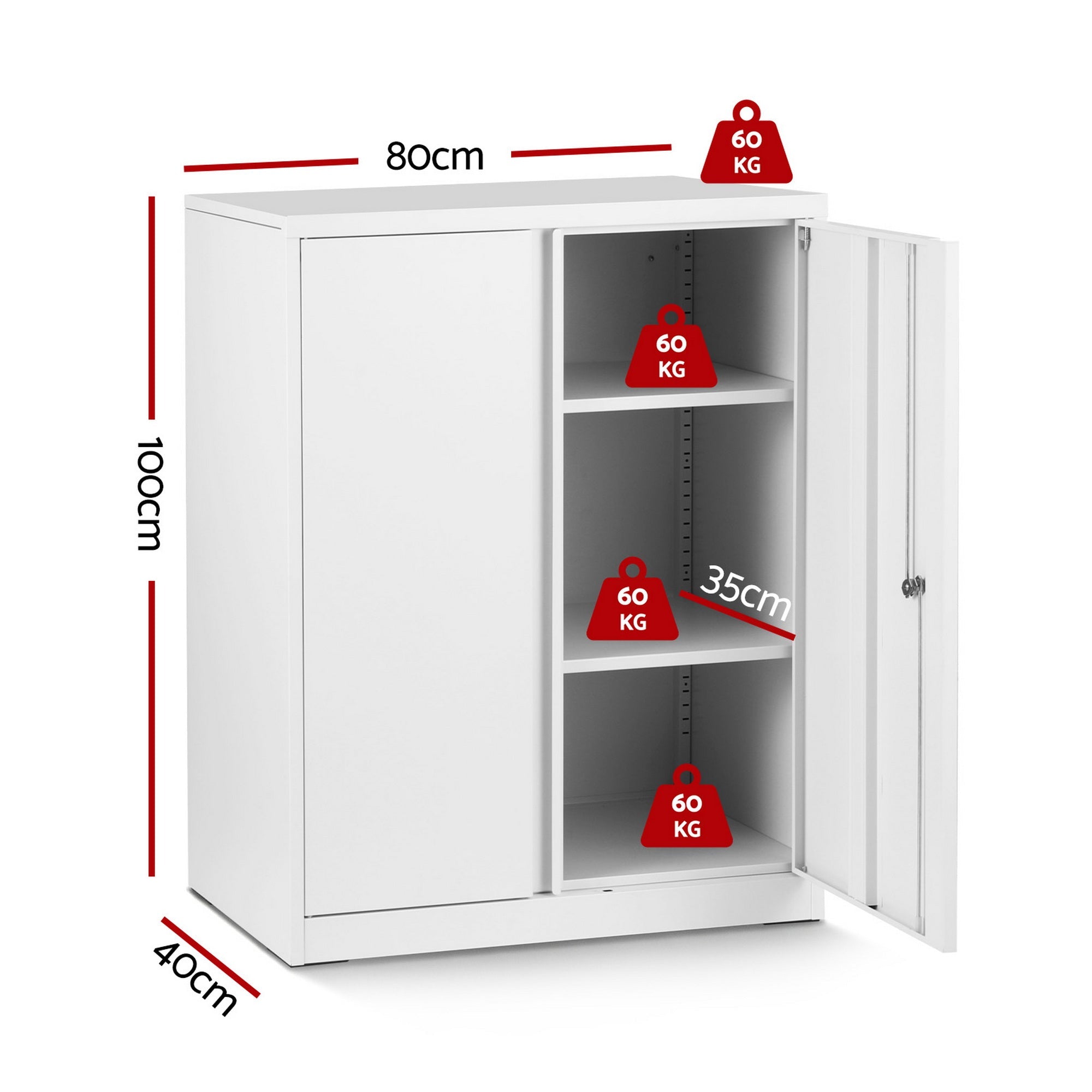Steel Locker Filing Cabinet with 3 - Point Lock and Adjustable Shelves - White - Furniture > Office > Storage Cabinets - Rivercity House & Home Co. (ABN 18 642 972 209) - Affordable Modern Furniture Australia
