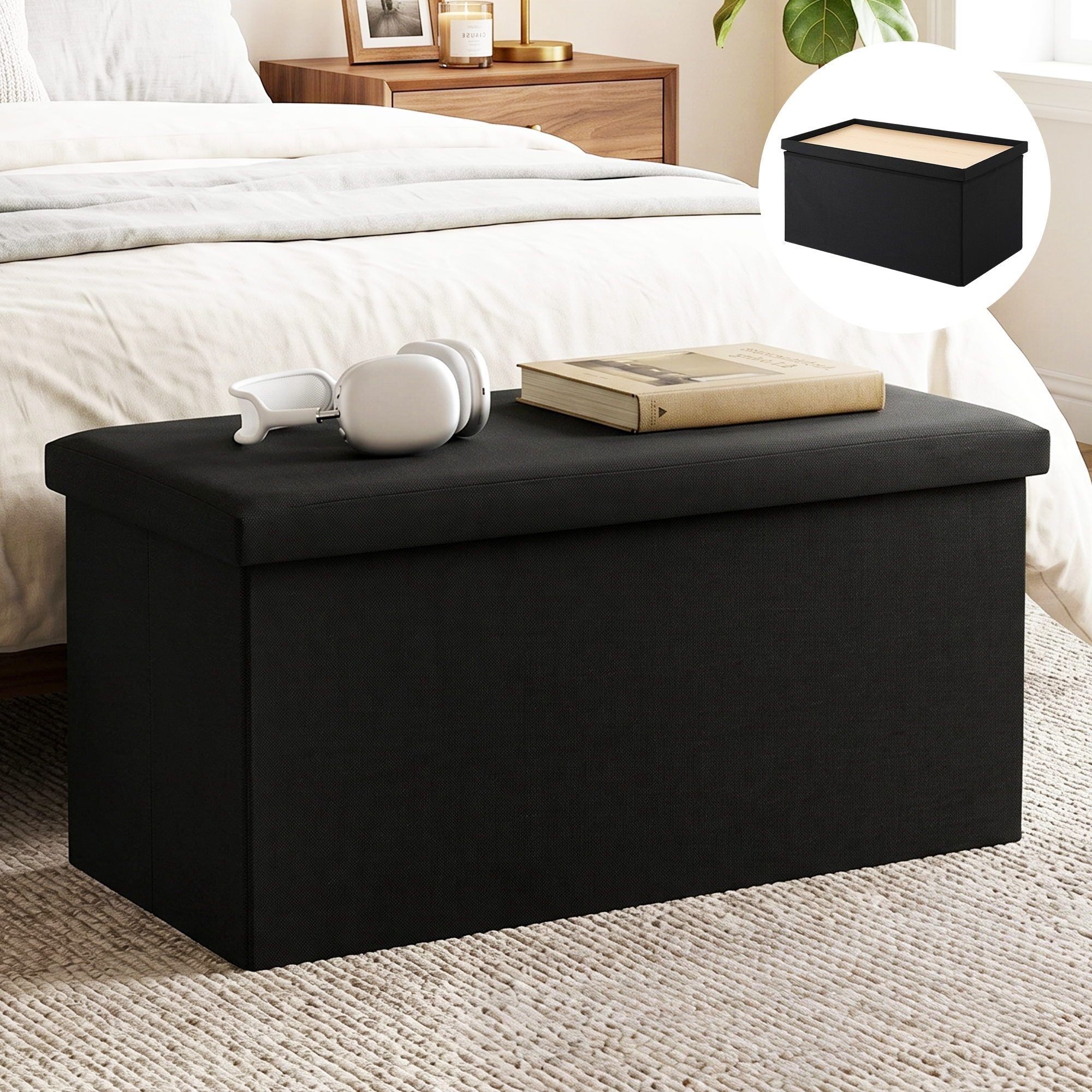 Storage Ottoman Bench Folding Blanket Box Toy Organiser Foot Stool Black - Furniture > Living Room > Ottomans & Footstools - Rivercity House & Home Co. (ABN 18 642 972 209) - Affordable Modern Furniture Australia