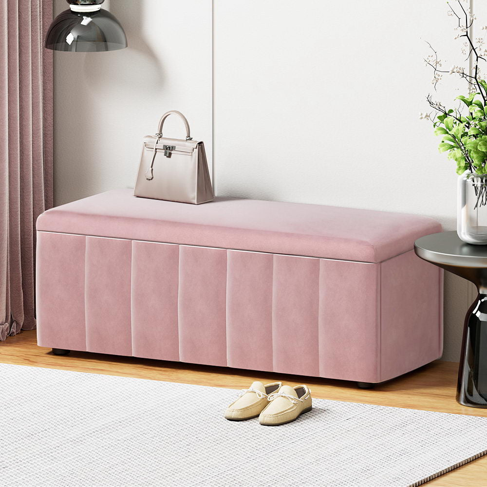 Storage Ottoman Blanket Box 103cm Velvet Pink - Furniture > Living Room > Ottomans & Footstools - Rivercity House & Home Co. (ABN 18 642 972 209) - Affordable Modern Furniture Australia