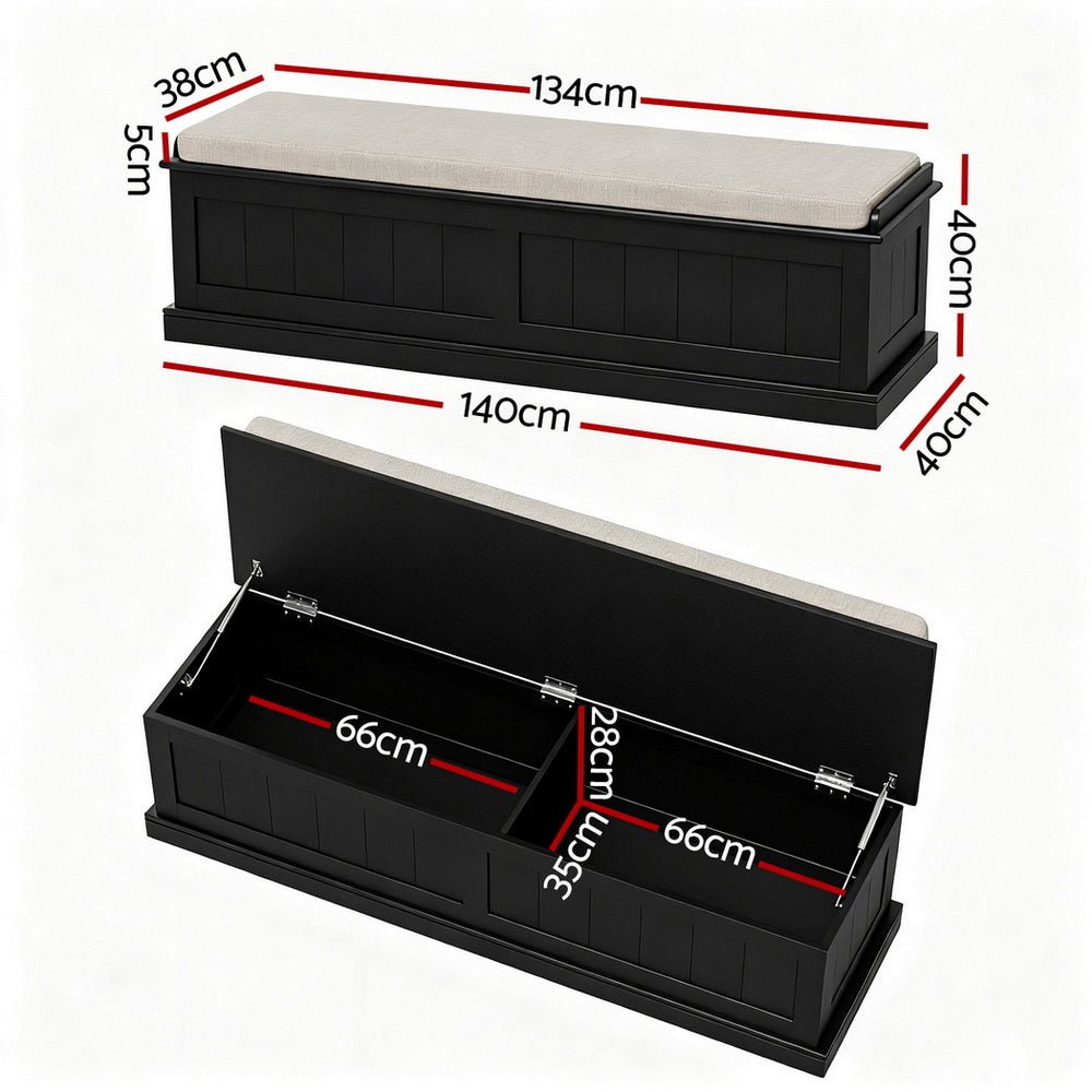 Storage Ottoman Blanket Box 140cm Fluted Black - Furniture > Living Room > Ottomans & Footstools - Rivercity House & Home Co. (ABN 18 642 972 209) - Affordable Modern Furniture Australia