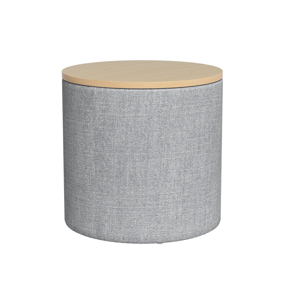 Storage Ottoman Blanket Box 40cm Linen Round Grey - Furniture > Living Room - Rivercity House & Home Co. (ABN 18 642 972 209) - Affordable Modern Furniture Australia