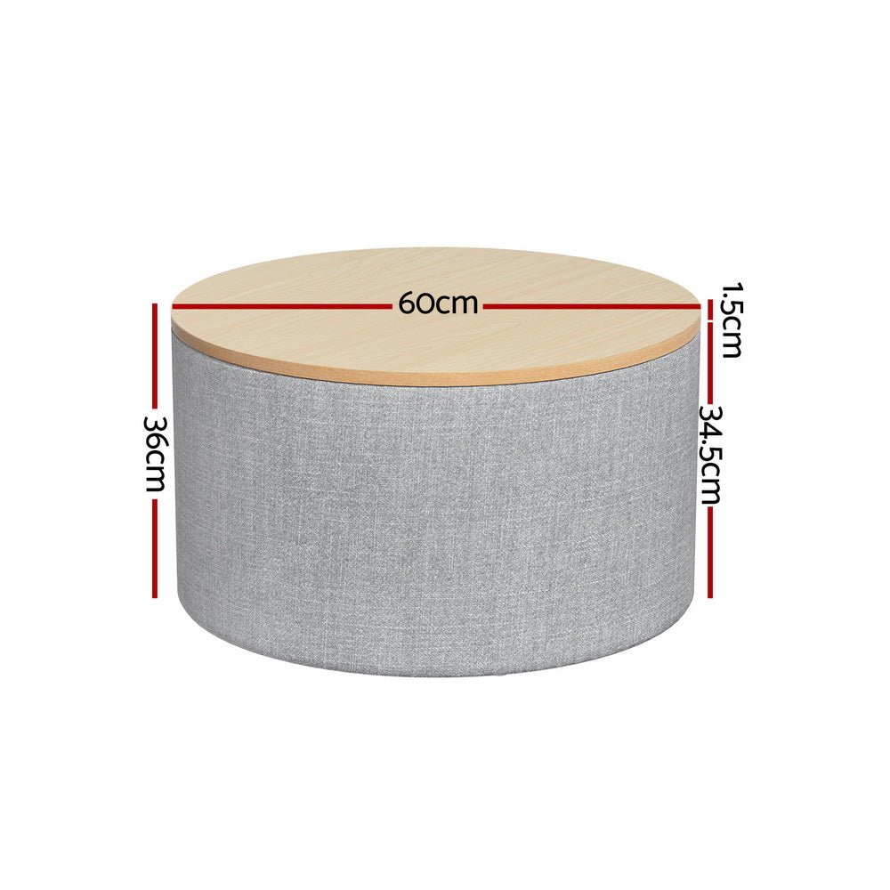 Storage Ottoman Blanket Box 60cm Linen Round Grey - Furniture > Living Room - Rivercity House & Home Co. (ABN 18 642 972 209) - Affordable Modern Furniture Australia