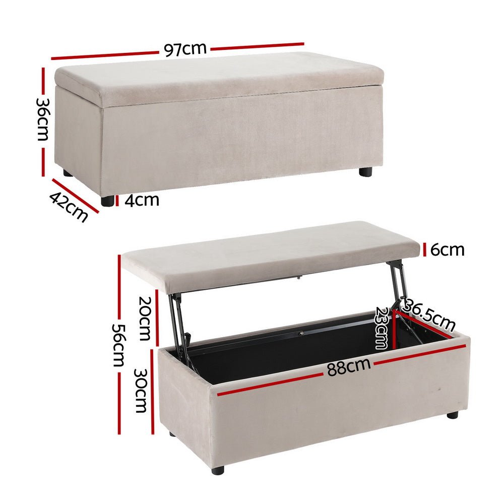 Storage Ottoman Blanket Box Table 97cm Velvet Taupe - Furniture > Living Room - Rivercity House & Home Co. (ABN 18 642 972 209) - Affordable Modern Furniture Australia