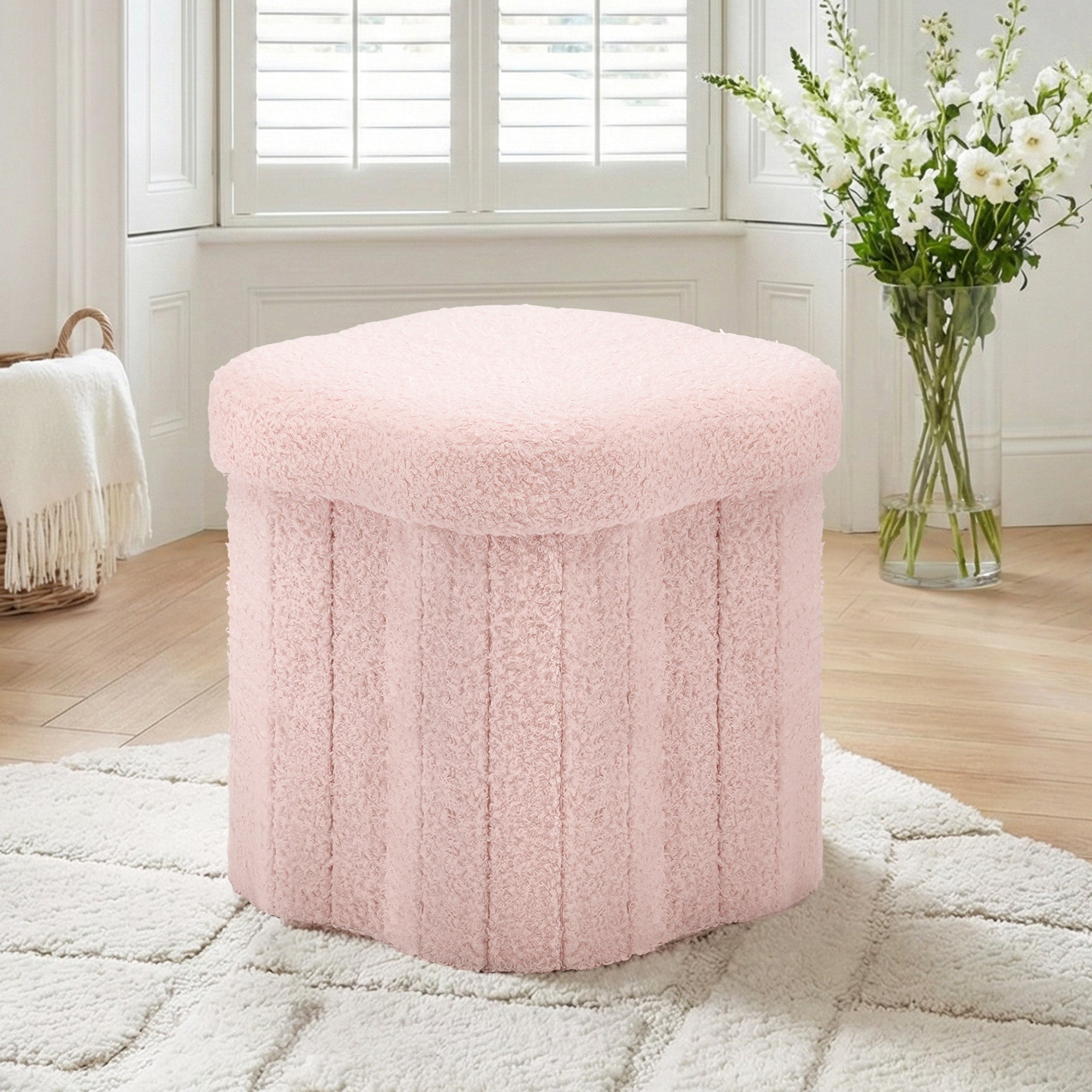 Storage Ottoman Foot Stool Foldable Pink - Furniture > Living Room > Ottomans & Footstools - Rivercity House & Home Co. (ABN 18 642 972 209) - Affordable Modern Furniture Australia