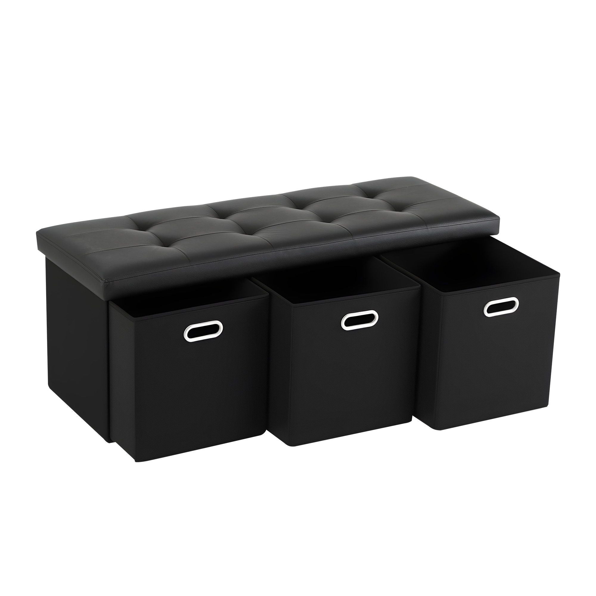 Storage Ottoman with 3 Cube Drawers Foot Stool Rest Foldable Black - Furniture > Living Room > Ottomans & Footstools - Rivercity House & Home Co. (ABN 18 642 972 209) - Affordable Modern Furniture Australia