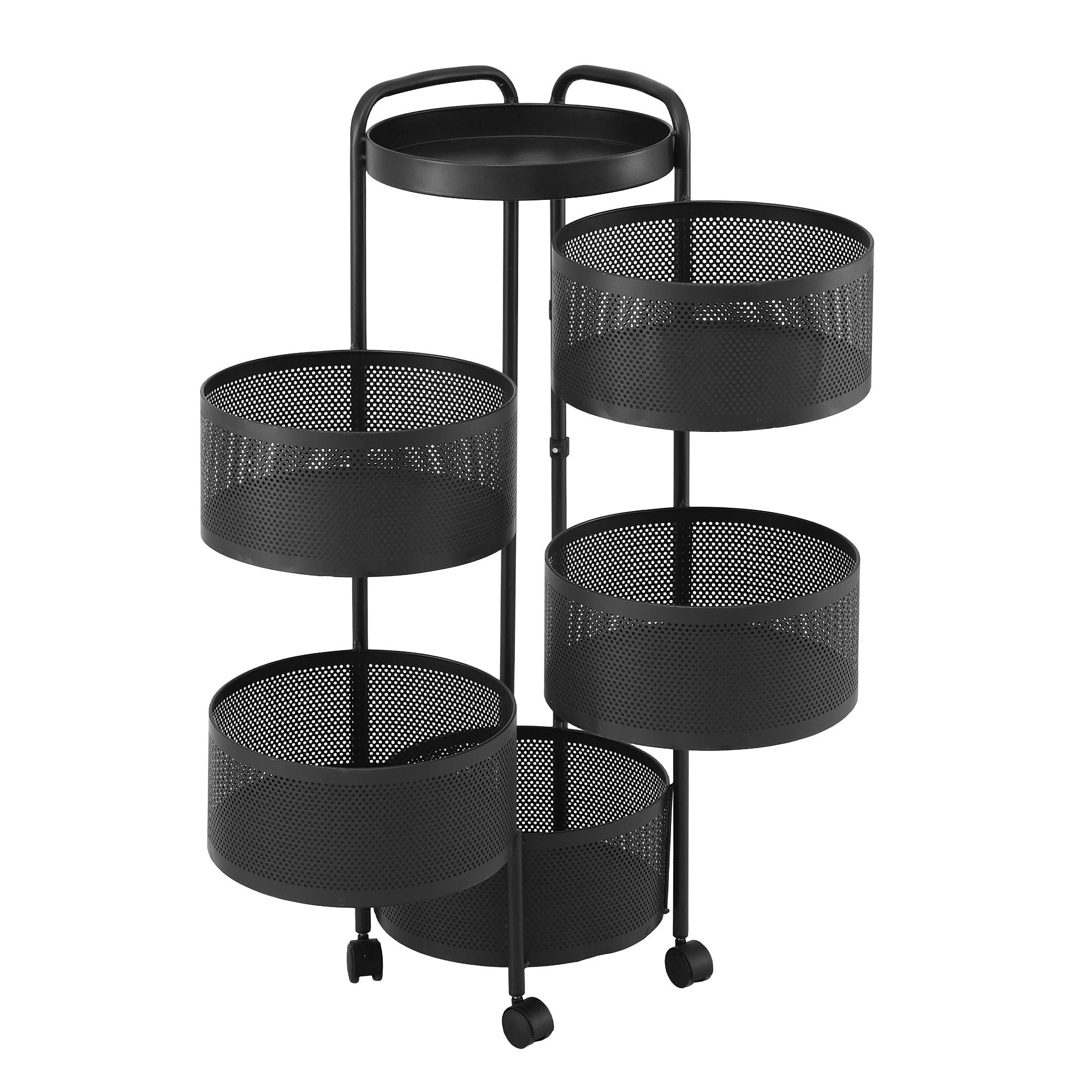 Storage Trolley Kitchen Cart 5 Tiers Storage Rack Round Basket Black - Furniture > Dining > Kitchen & Dining Trolleys - Rivercity House & Home Co. (ABN 18 642 972 209) - Affordable Modern Furniture Australia