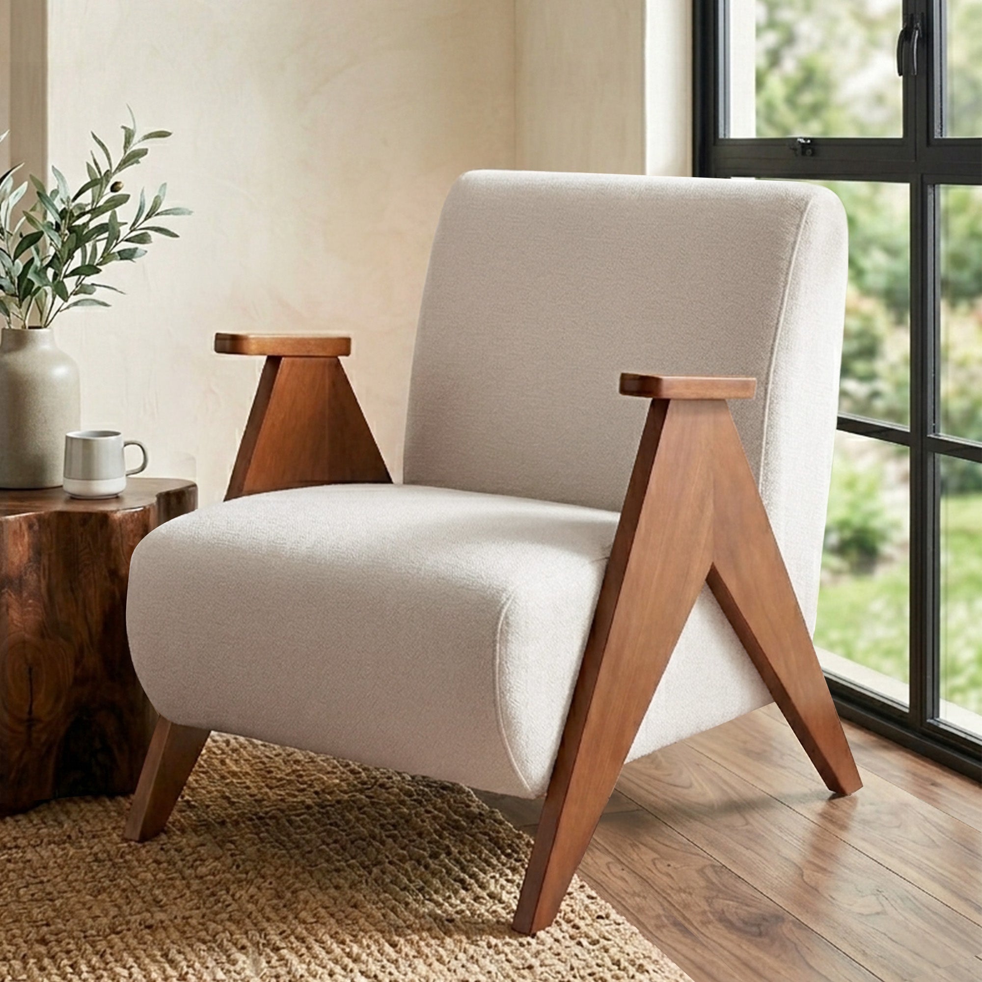Sturdy Upholstered Armchair Accent Chair with Chenille Fabric - White - Furniture > Bar Stools & Chairs > Arm Chairs & Recliners - Rivercity House & Home Co. (ABN 18 642 972 209) - Affordable Modern Furniture Australia
