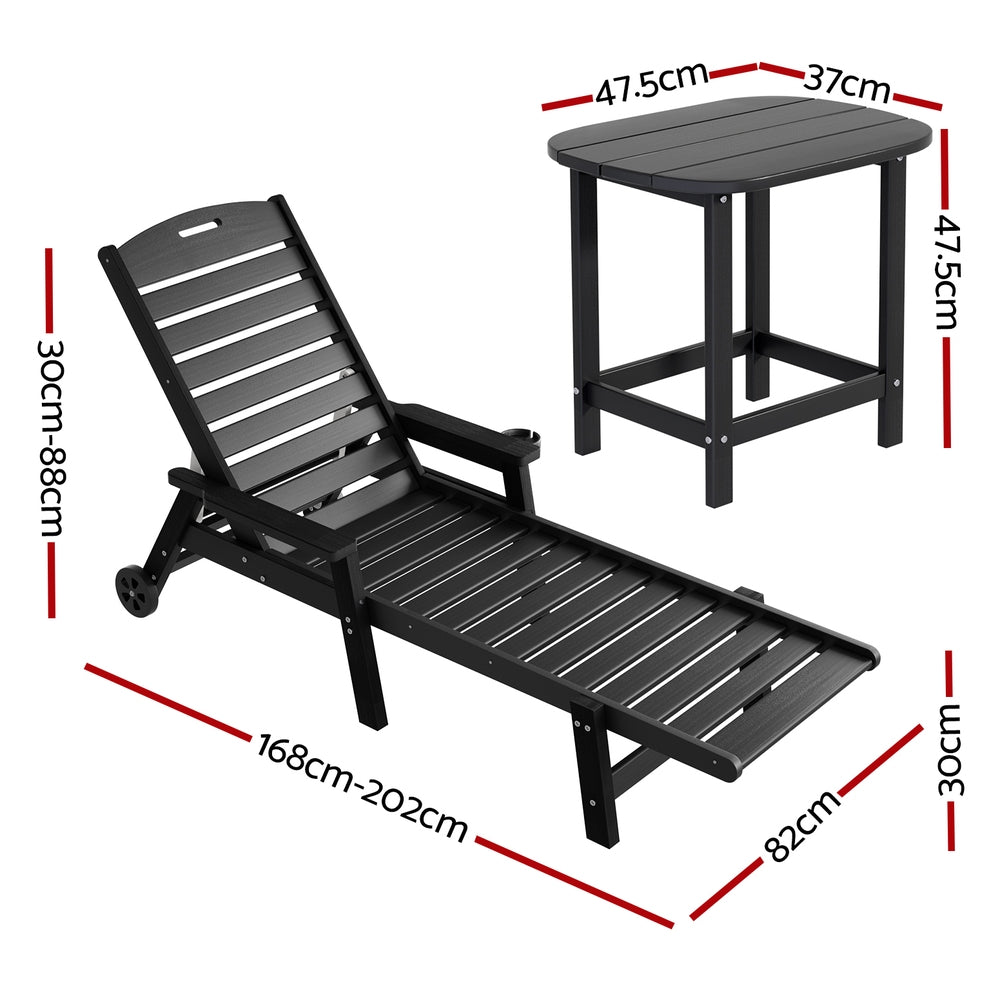 Sun Lounge Lounger Beach Chair HDPE Patio Outdoor Furniture with Wheels Black - Furniture > Outdoor > Outdoor Chairs - Rivercity House & Home Co. (ABN 18 642 972 209) - Affordable Modern Furniture Australia