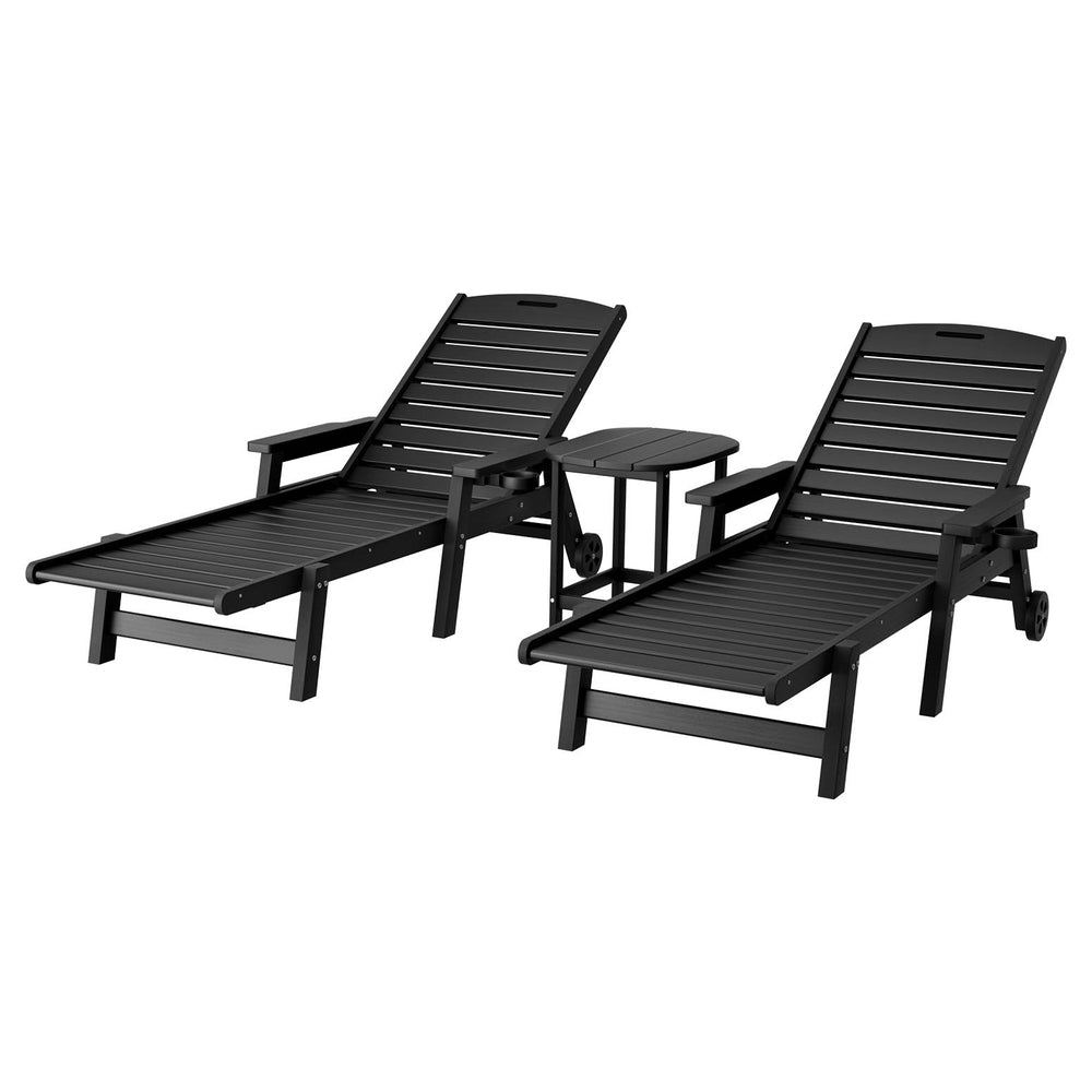 Sun Lounge Lounger Beach Chair HDPE Patio Outdoor Furniture with Wheels Black - Furniture > Outdoor > Outdoor Chairs - Rivercity House & Home Co. (ABN 18 642 972 209) - Affordable Modern Furniture Australia