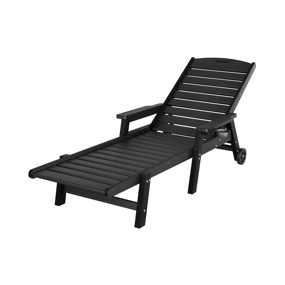 Sun Lounge Lounger Beach Chair HDPE Patio Outdoor Furniture with Wheels Black - Furniture > Outdoor > Outdoor Chairs - Rivercity House & Home Co. (ABN 18 642 972 209) - Affordable Modern Furniture Australia