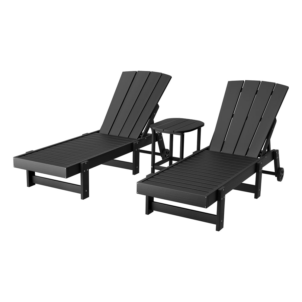 Sun Lounge Lounger Table and Chairs Beach Chair HDPE Patio Outdoor Furniture Wheels Black - Furniture > Outdoor > Outdoor Chairs - Rivercity House & Home Co. (ABN 18 642 972 209) - Affordable Modern Furniture Australia