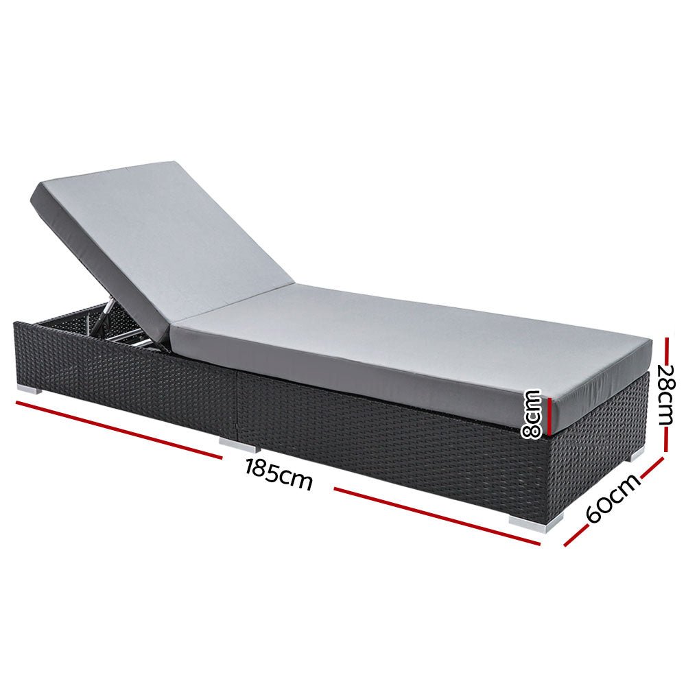Sun Lounge Outdoor Furniture Garden Day Bed Set Black - Rivercity House & Home Co. (ABN 18 642 972 209) - Affordable Modern Furniture Australia