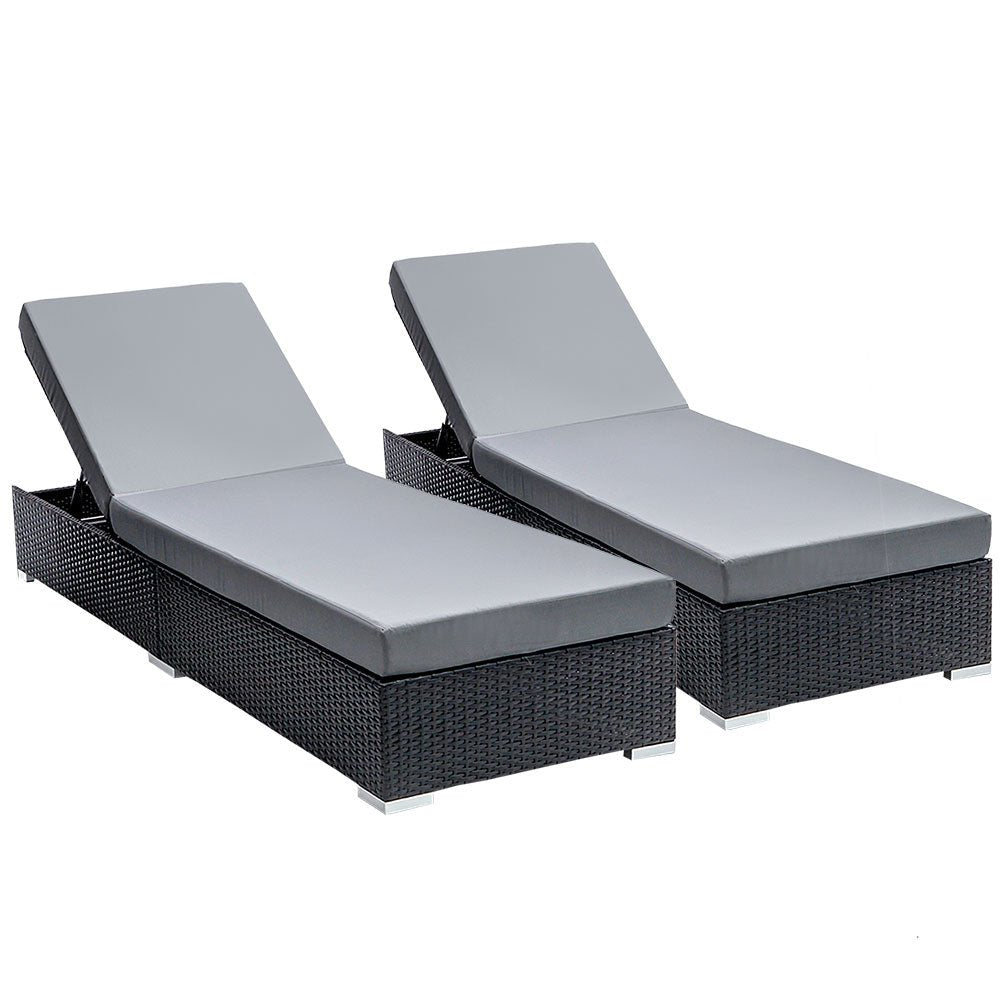 Sun Lounge Outdoor Furniture Garden Day Bed Set Black - Rivercity House & Home Co. (ABN 18 642 972 209) - Affordable Modern Furniture Australia